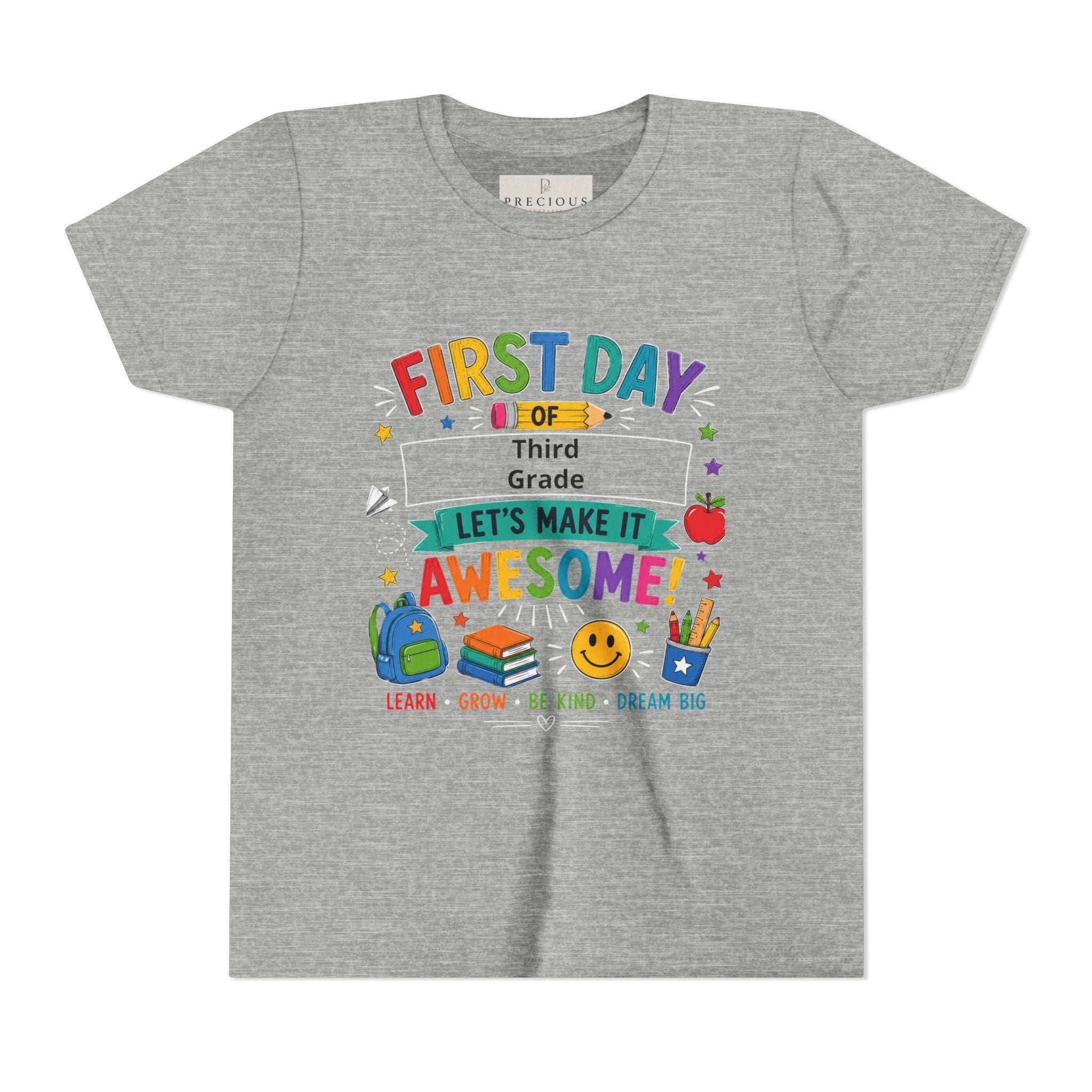First Day of School Personalized Youth Tee — "Let's Make It Awesome!" Backname Personalizable (David 2026)