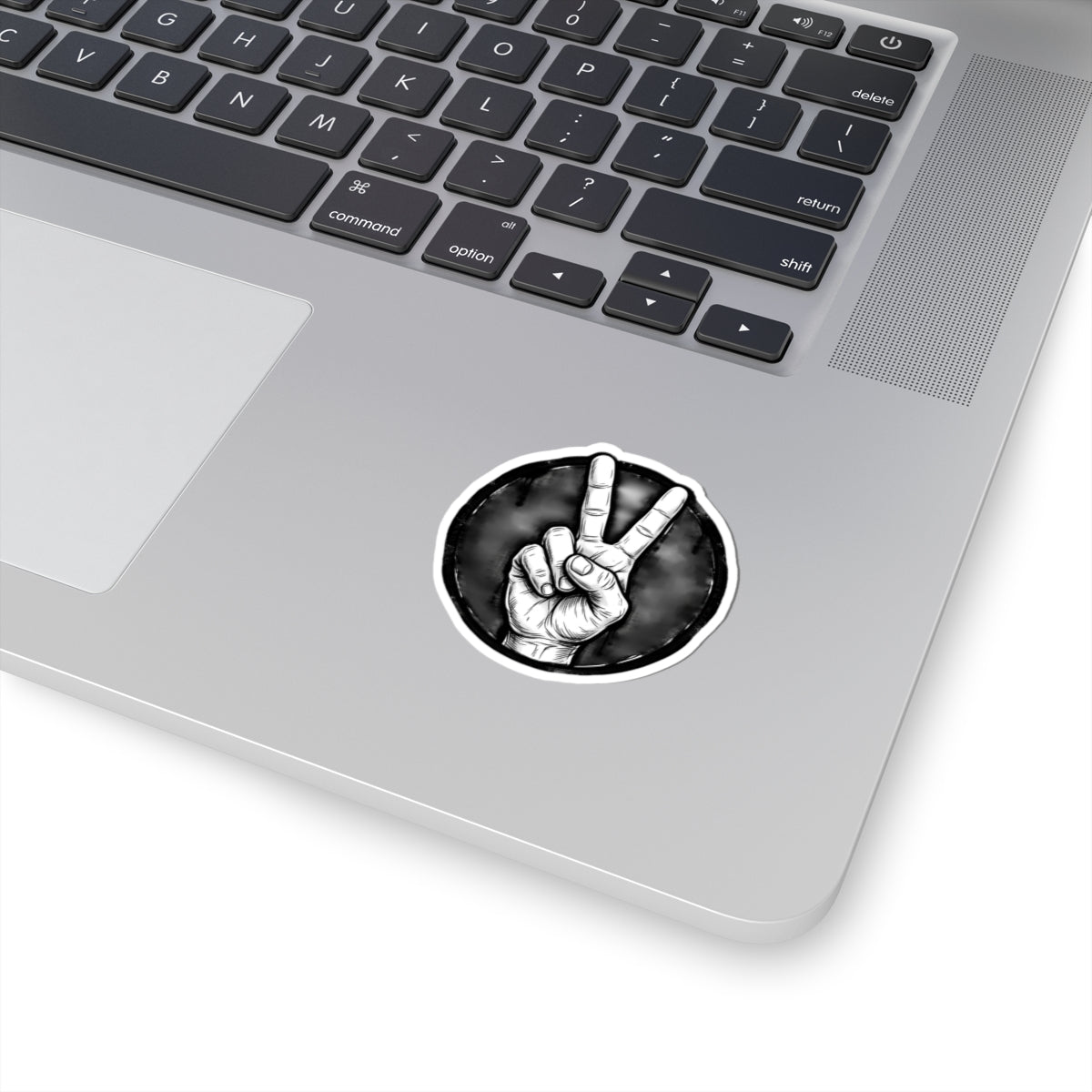 Peace Sign Sticker — Black & White Hand Gesture Kiss-Cut Sticker