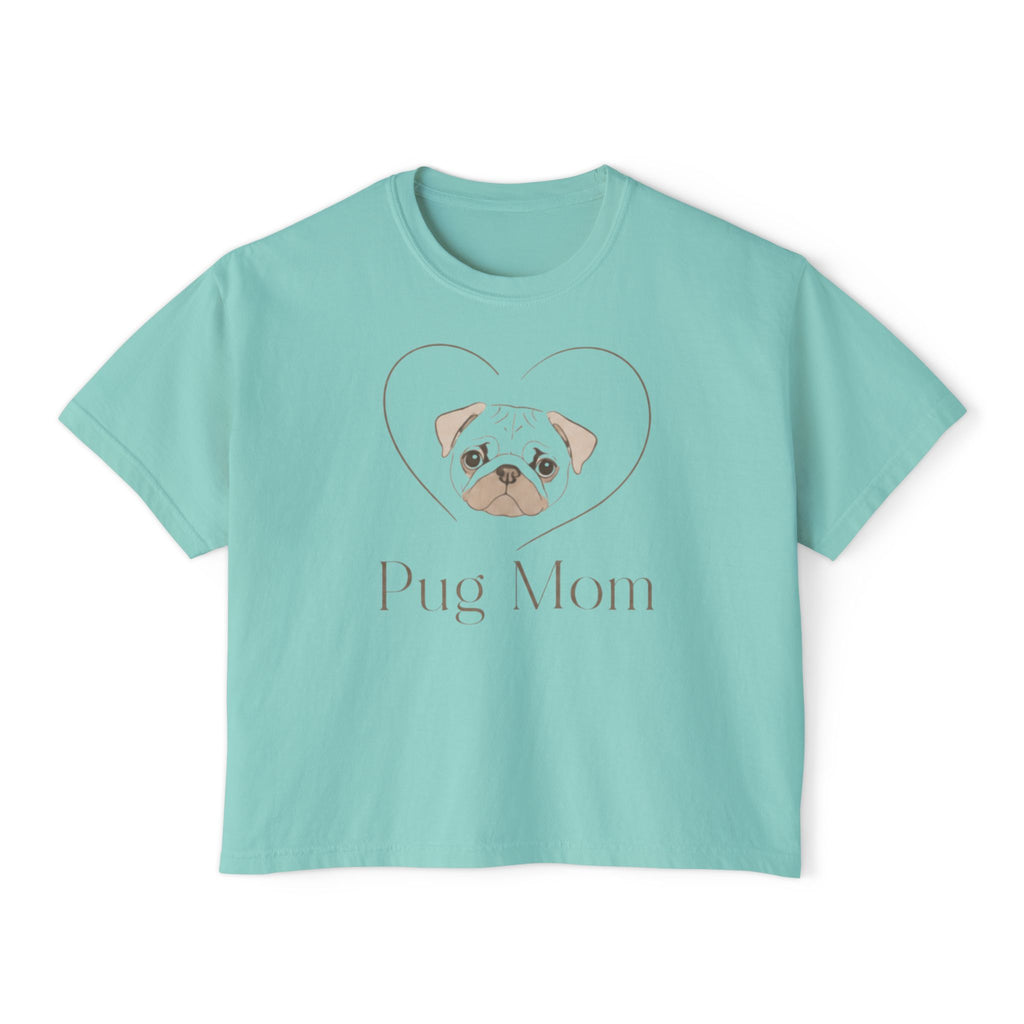 Personalized Pug Mom Boxy Tee — "Pug Mom" Front with "Life is Better with a Snorting Sidekick" Back