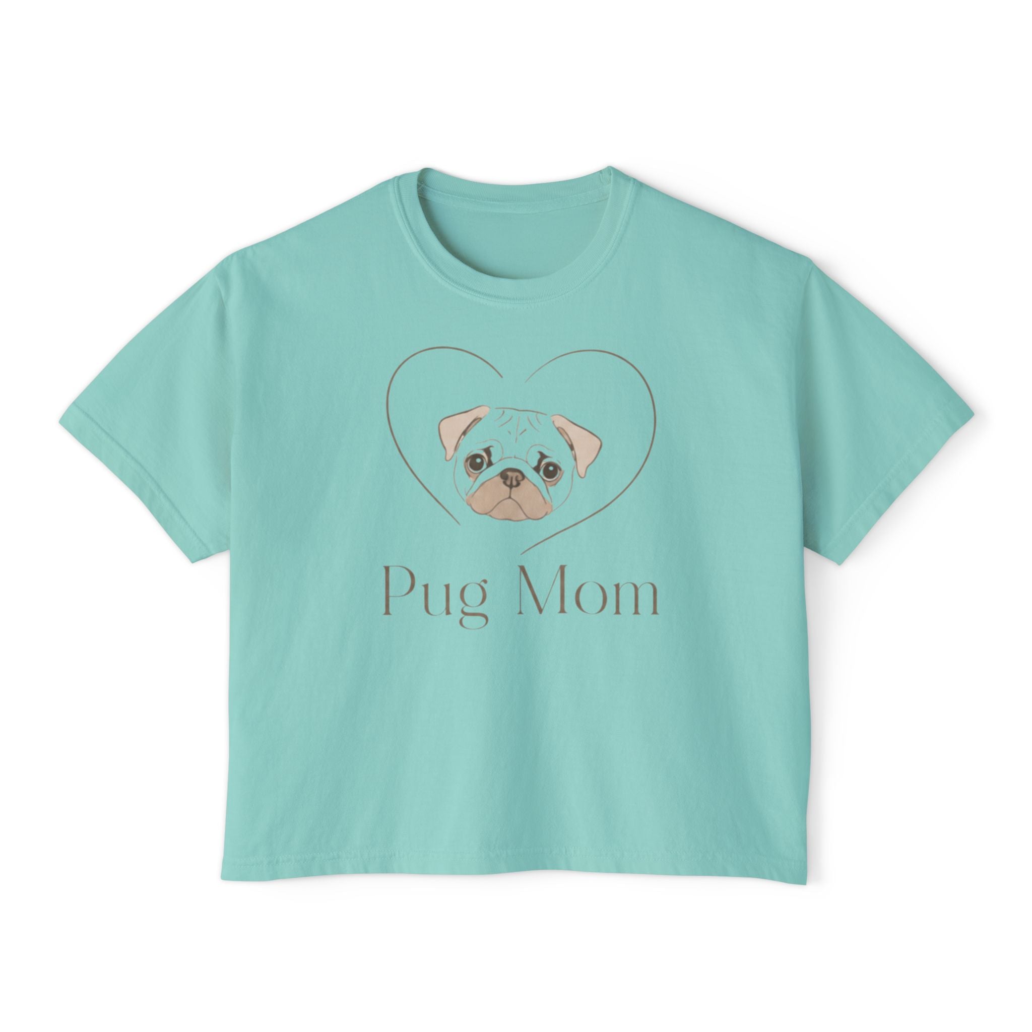 Personalized Pug Mom Boxy Tee — "Pug Mom" Front with "Life is Better with a Snorting Sidekick" Back
