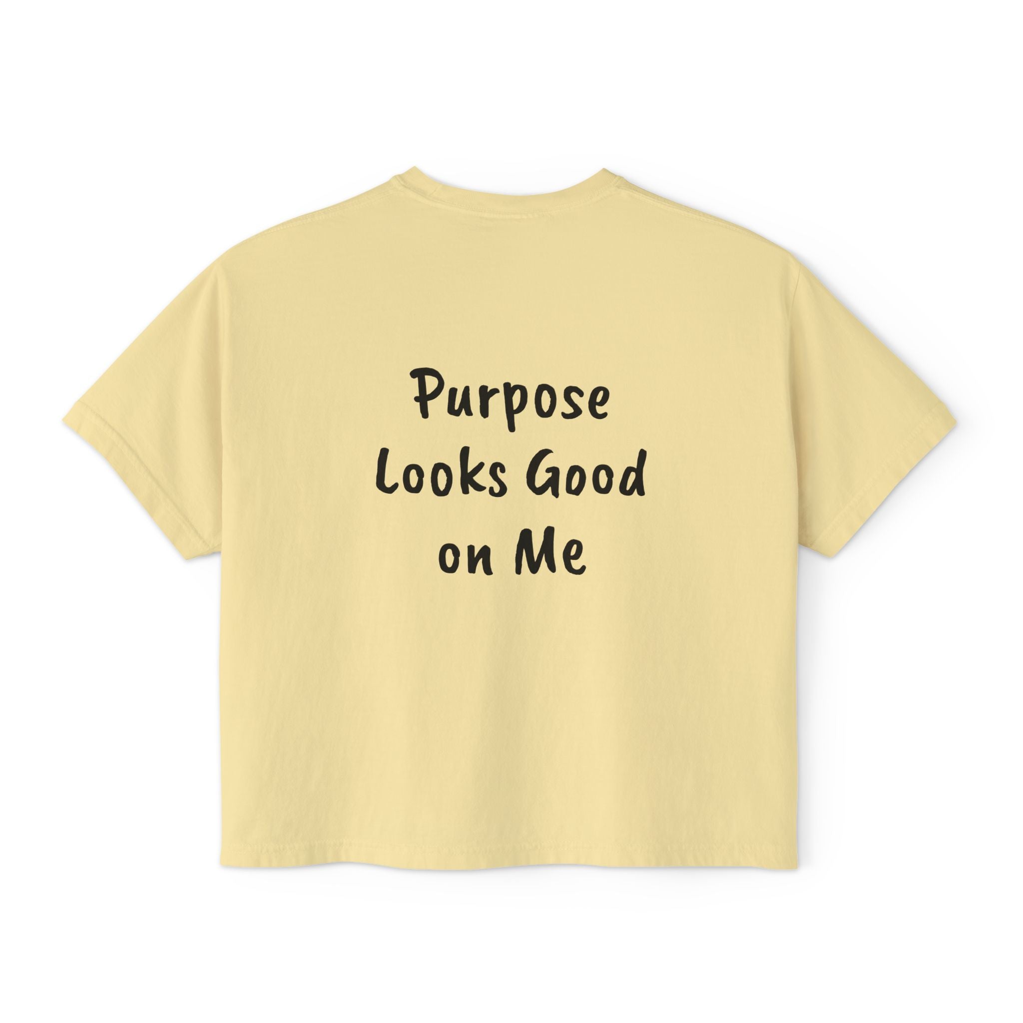 Personalized Women’s Boxy Tee — Peace Hand Graphic & “Purpose Looks Good on Me” Back Print