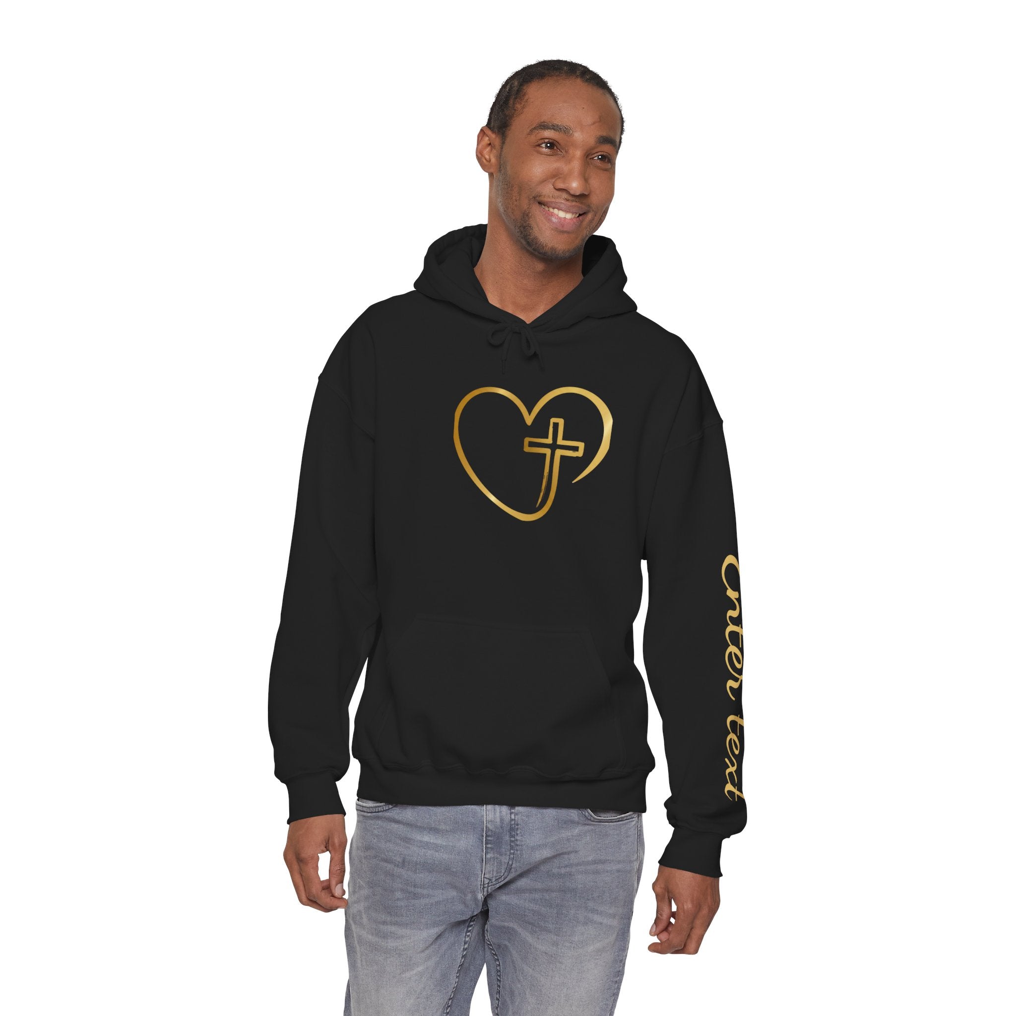 Personalized Christian Heart Hoodie — Gold Cross Heart Religious Pullover