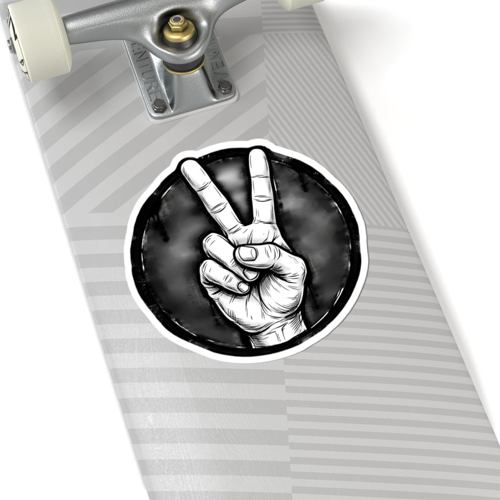 Peace Sign Sticker — Black & White Hand Gesture Kiss-Cut Sticker