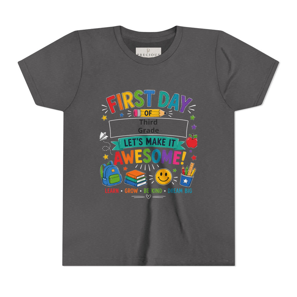 First Day of School Personalized Youth Tee — "Let's Make It Awesome!" Backname Personalizable (David 2026)