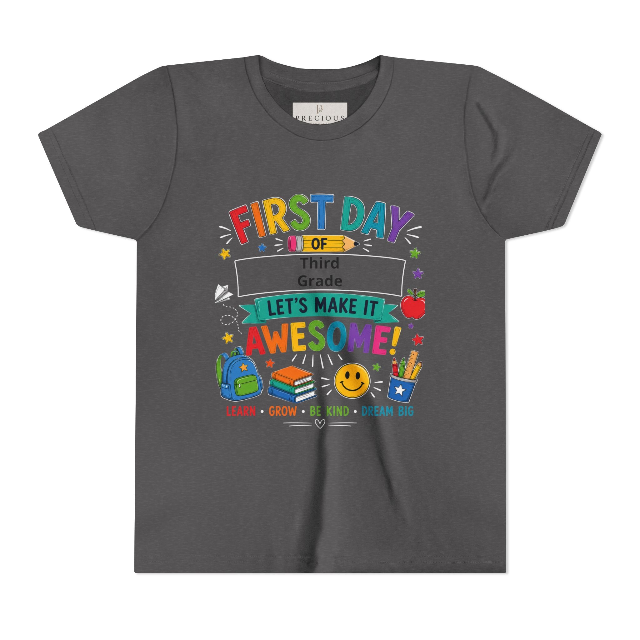 First Day of School Personalized Youth Tee — "Let's Make It Awesome!" Backname Personalizable (David 2026)