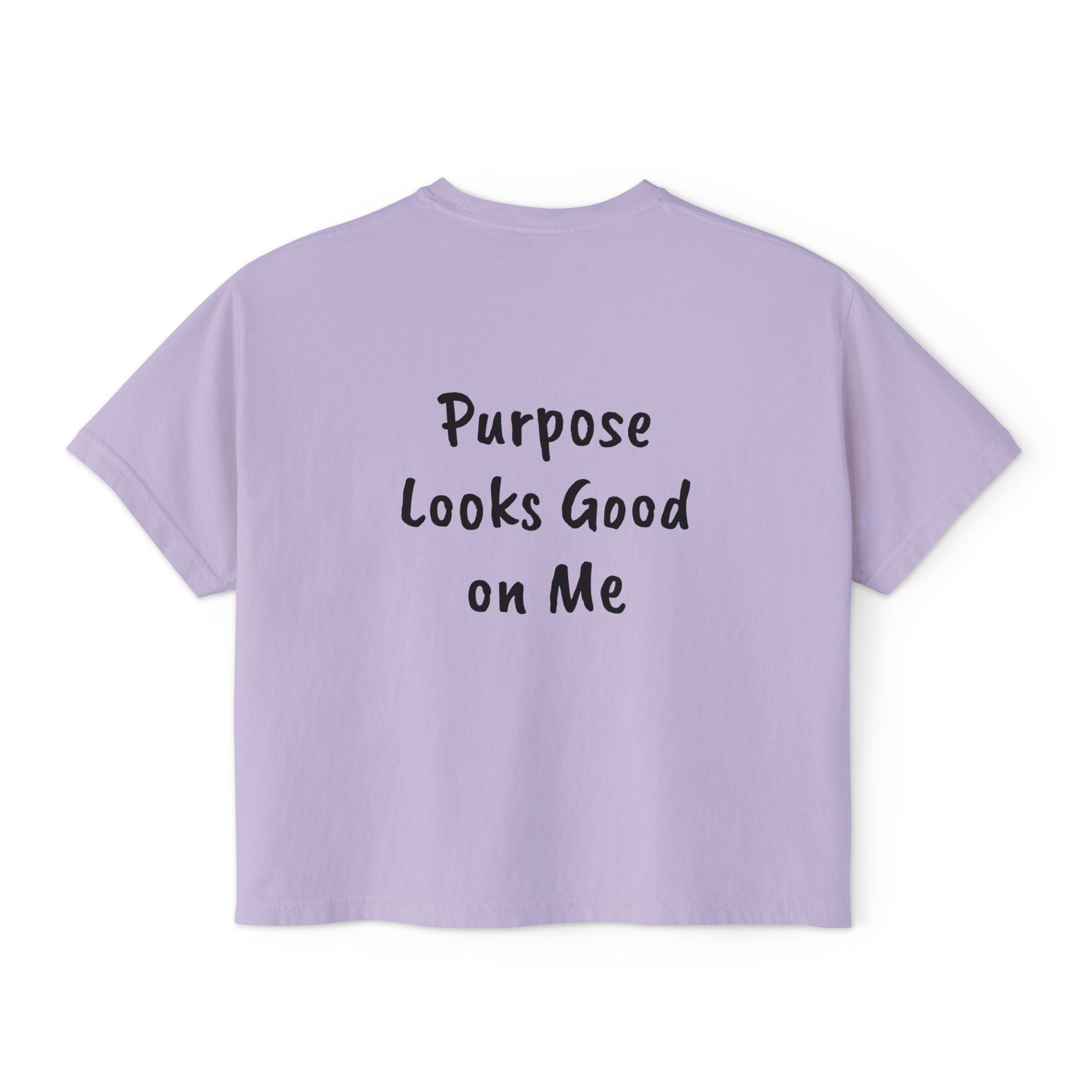 Personalized Women’s Boxy Tee — Peace Hand Graphic & “Purpose Looks Good on Me” Back Print