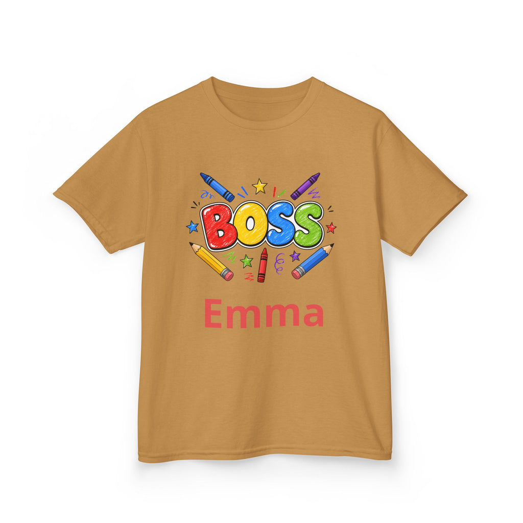 Kids 'Boss' Personalized T‑Shirt — Colorful Crayon Design (Custom Name)