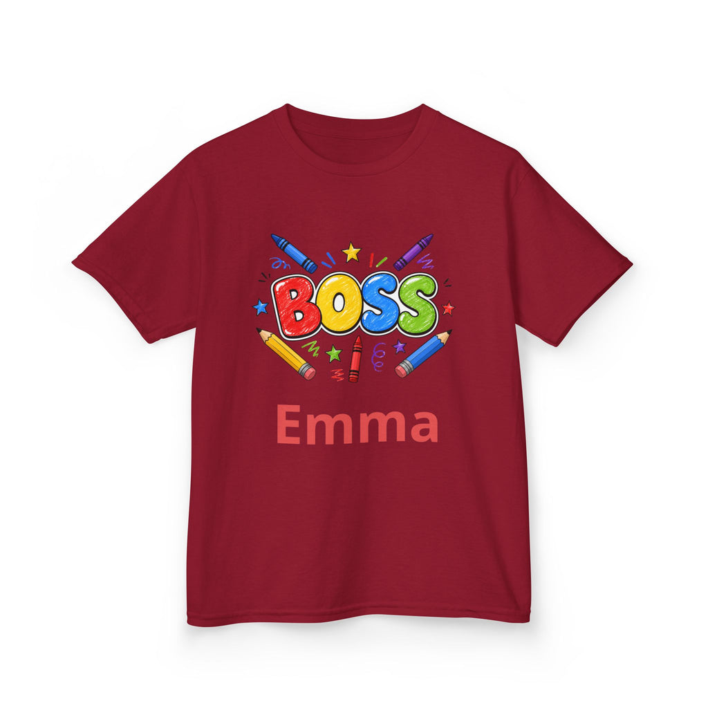 Kids 'Boss' Personalized T‑Shirt — Colorful Crayon Design (Custom Name)