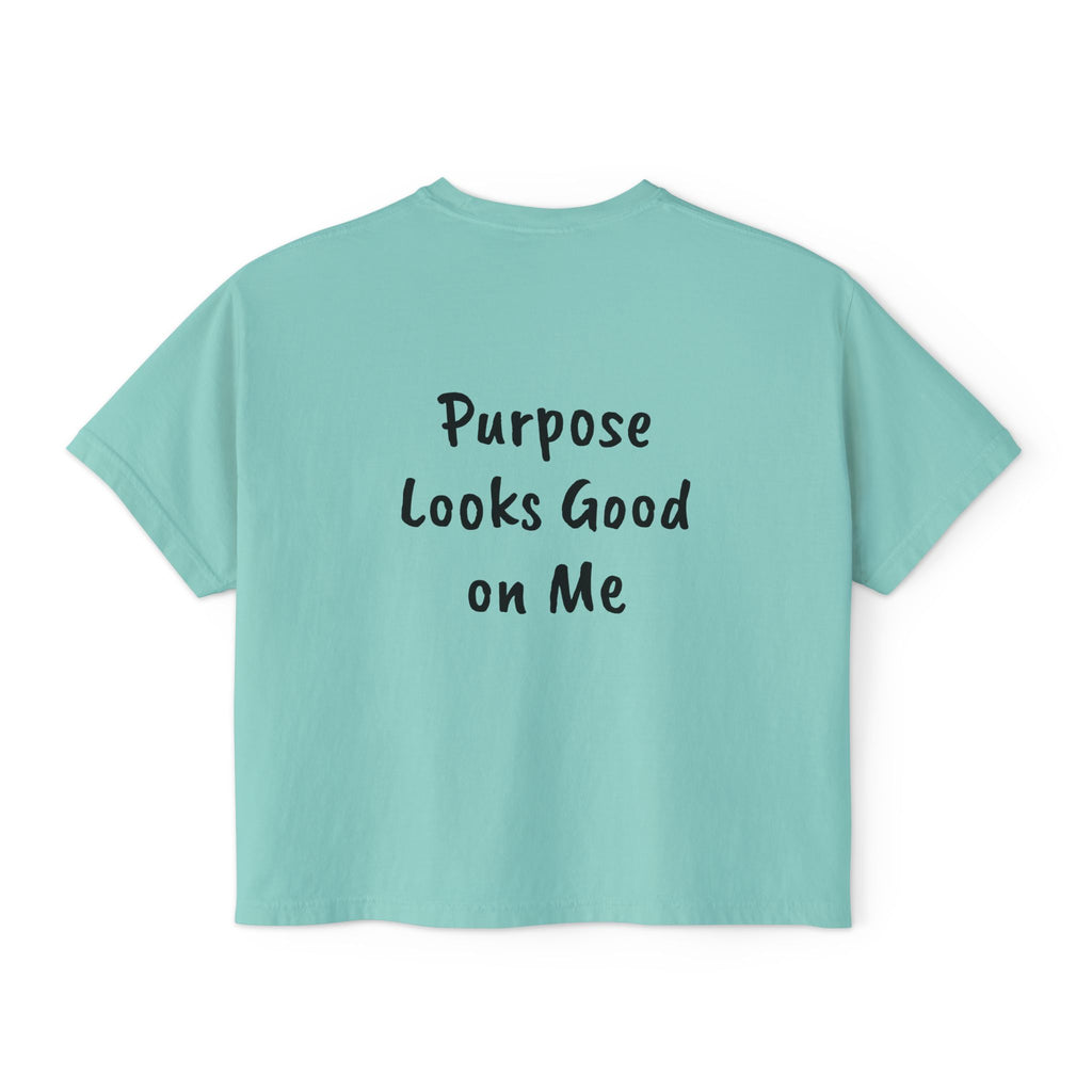 Personalized Women’s Boxy Tee — Peace Hand Graphic & “Purpose Looks Good on Me” Back Print
