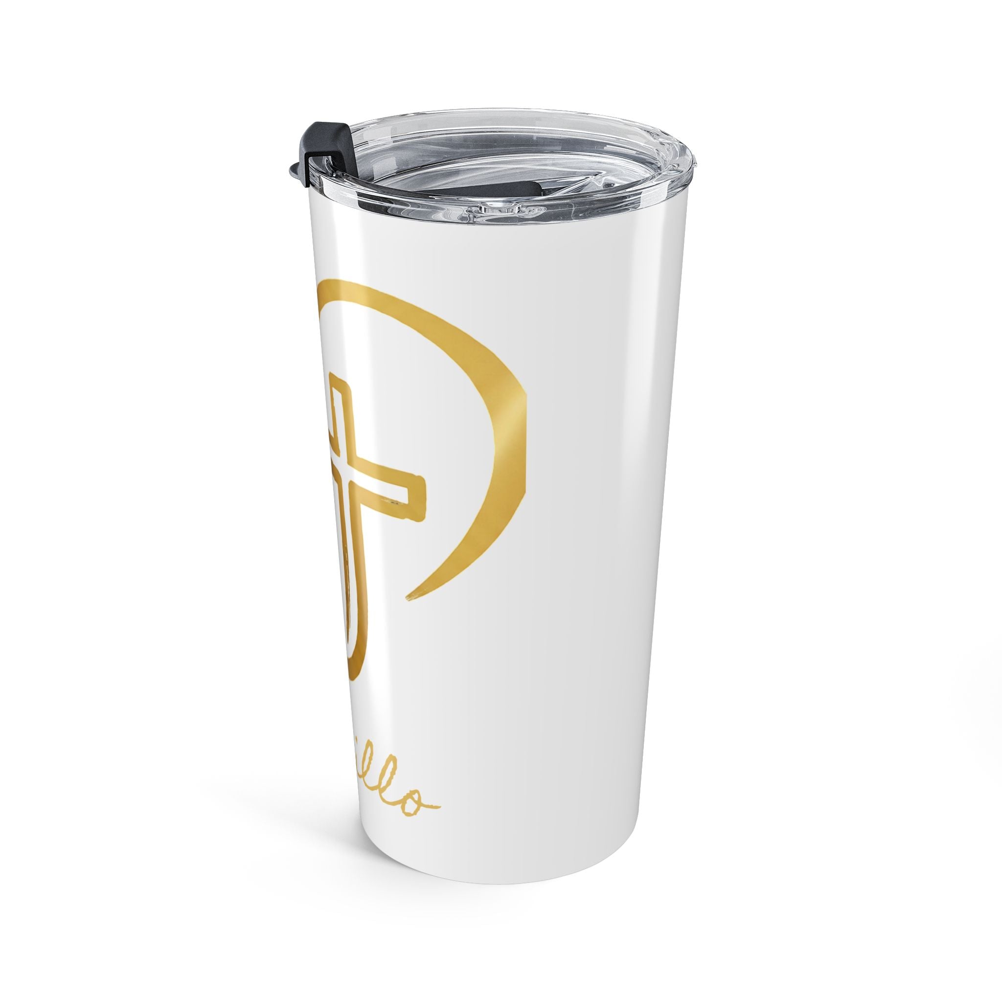 Personalized Christian Heart 20oz Tumbler — Gold Cross Faith Travel Mug