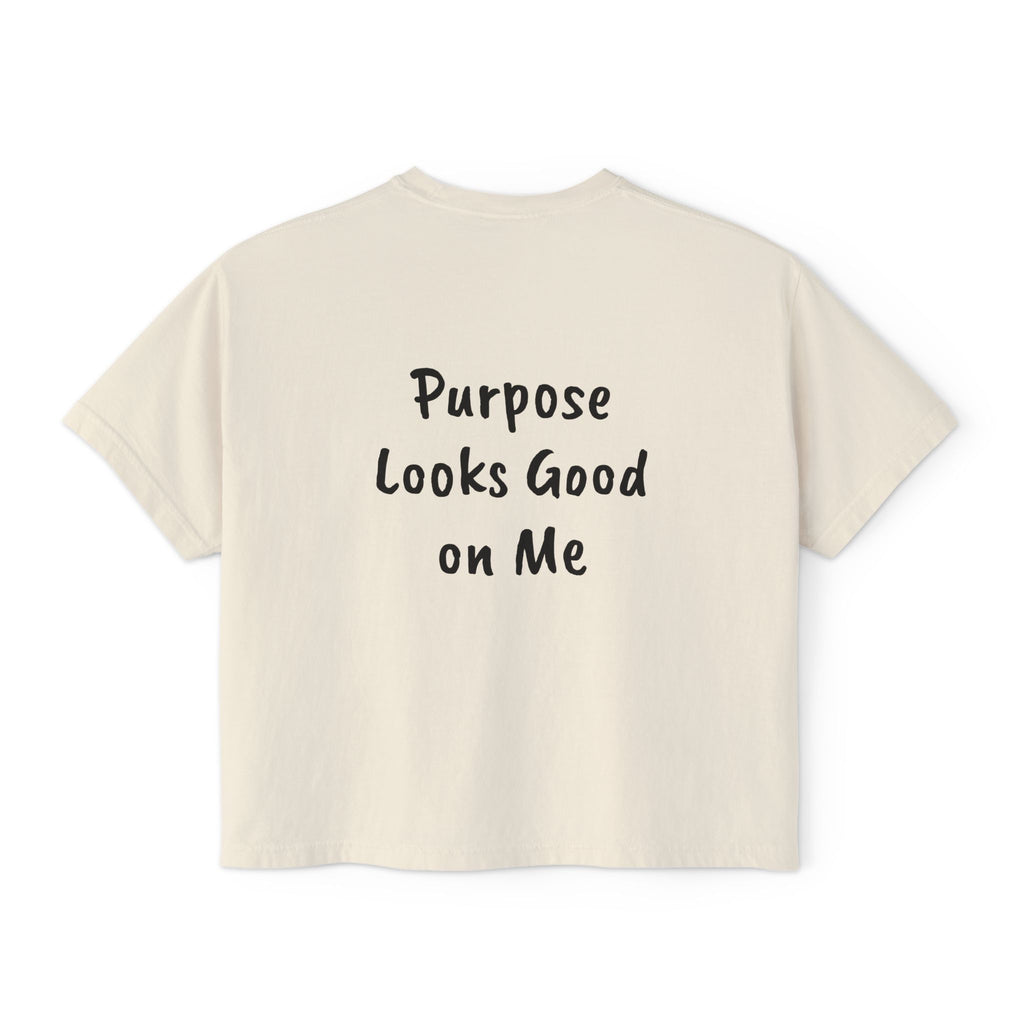 Personalized Women’s Boxy Tee — Peace Hand Graphic & “Purpose Looks Good on Me” Back Print