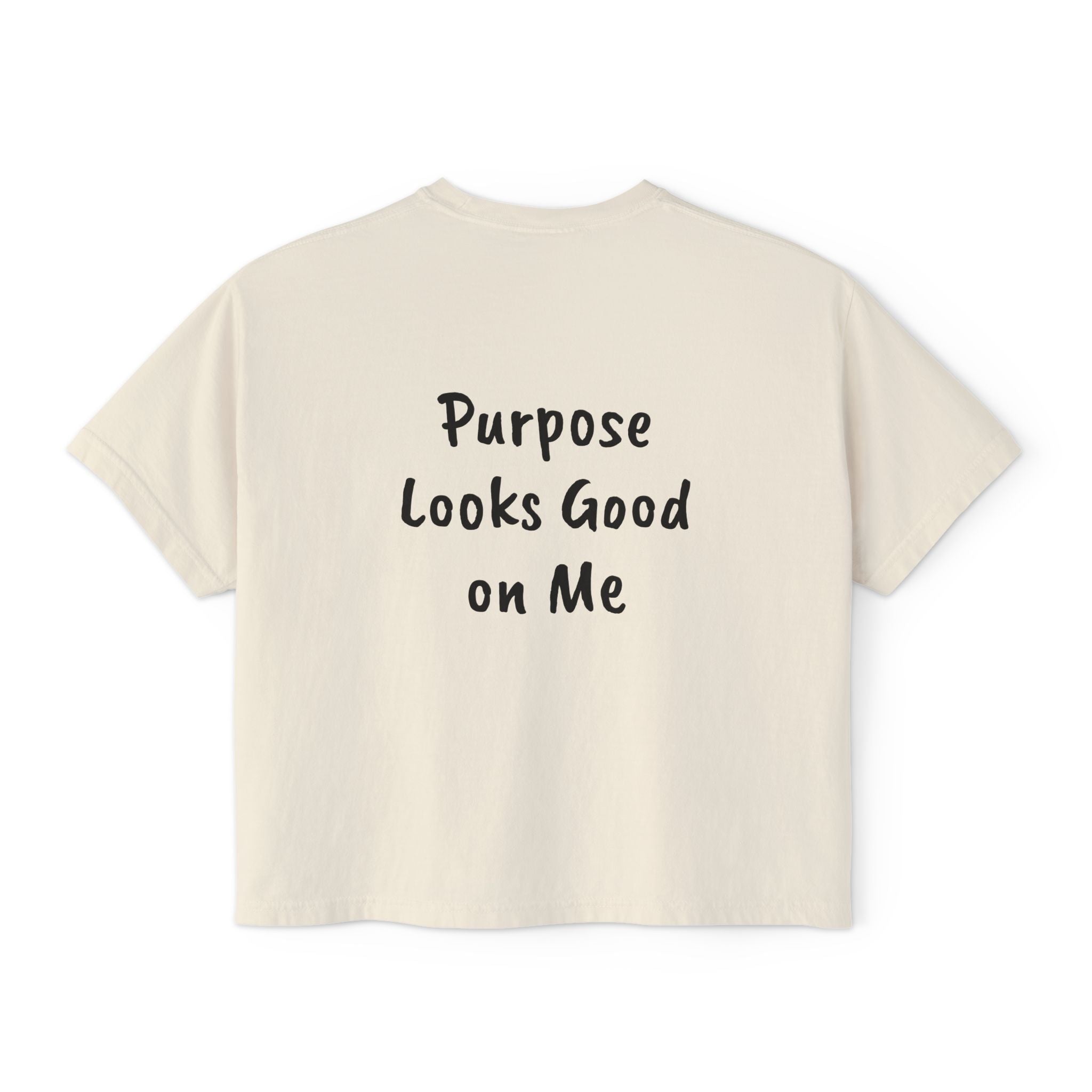 Personalized Women’s Boxy Tee — Peace Hand Graphic & “Purpose Looks Good on Me” Back Print