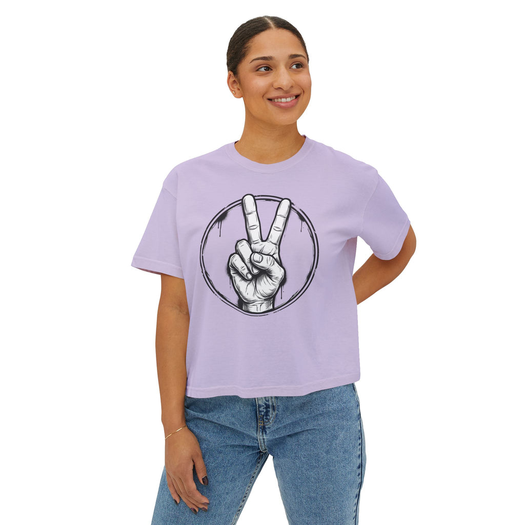 Personalized Women’s Boxy Tee — Peace Hand Graphic & “Purpose Looks Good on Me” Back Print