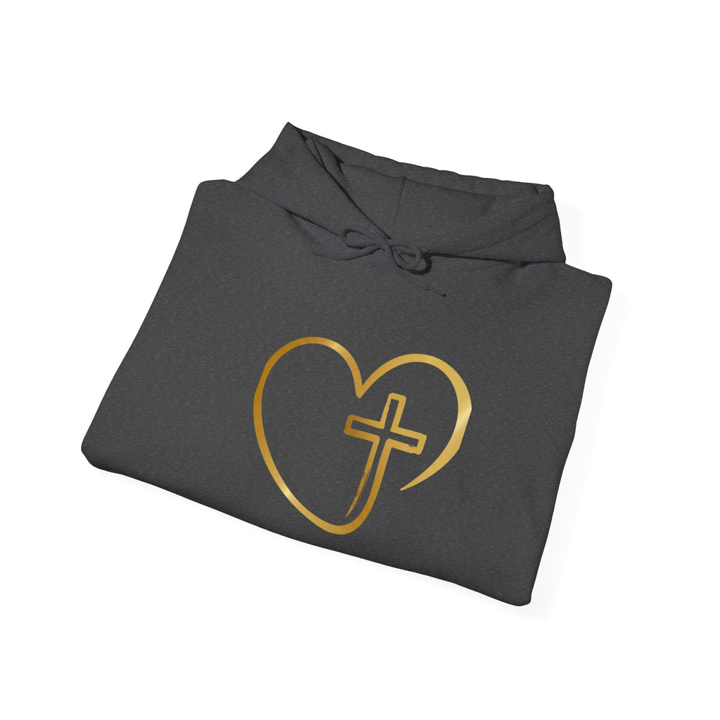 Copy of Personalized Christian Heart Hoodie — Gold Cross Heart Religious Pullover