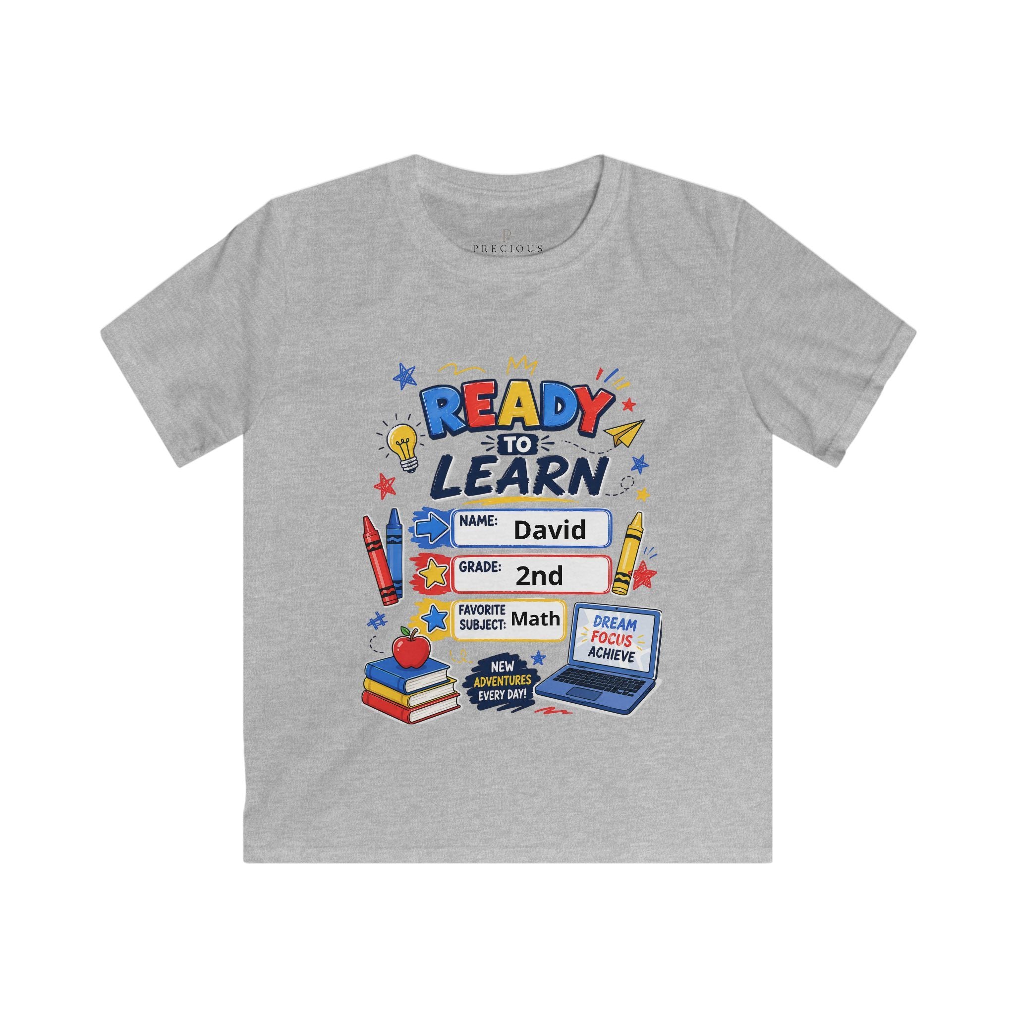 Kids Softstyle Tee- Personalized back to school, with Name, grade, and school survival kit