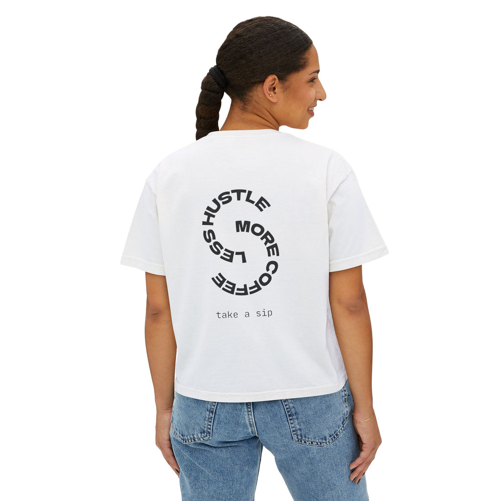 Coffee Graphic Tee — "Expresso Yourself" Boxy Top (Hustle More, Less Coffee)