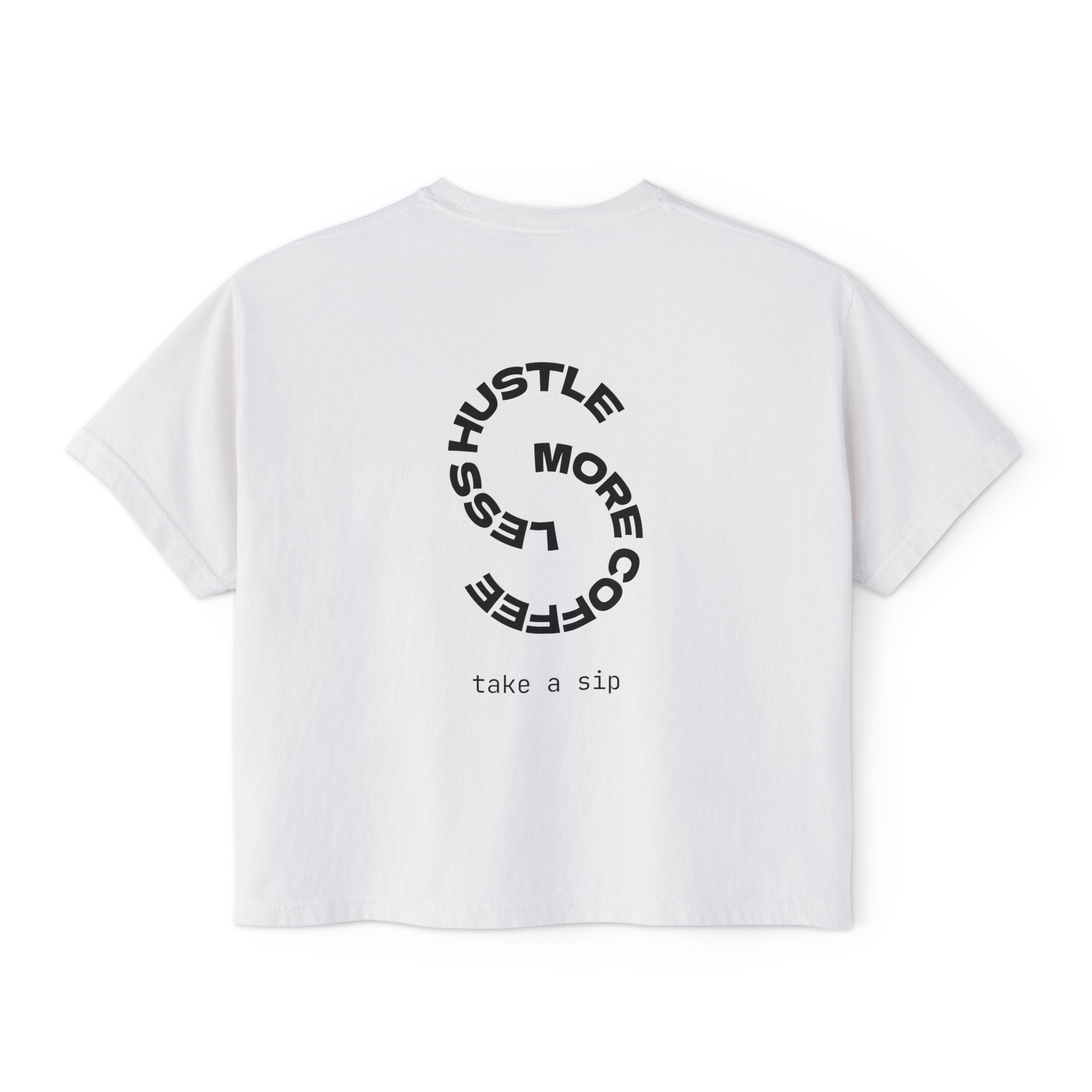 Coffee Graphic Tee — "Expresso Yourself" Boxy Top (Hustle More, Less Coffee)