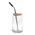 Personalized Engraved 16oz Can Glass with Lid — Heart & Cross Design, Bamboo Lid Tumbler