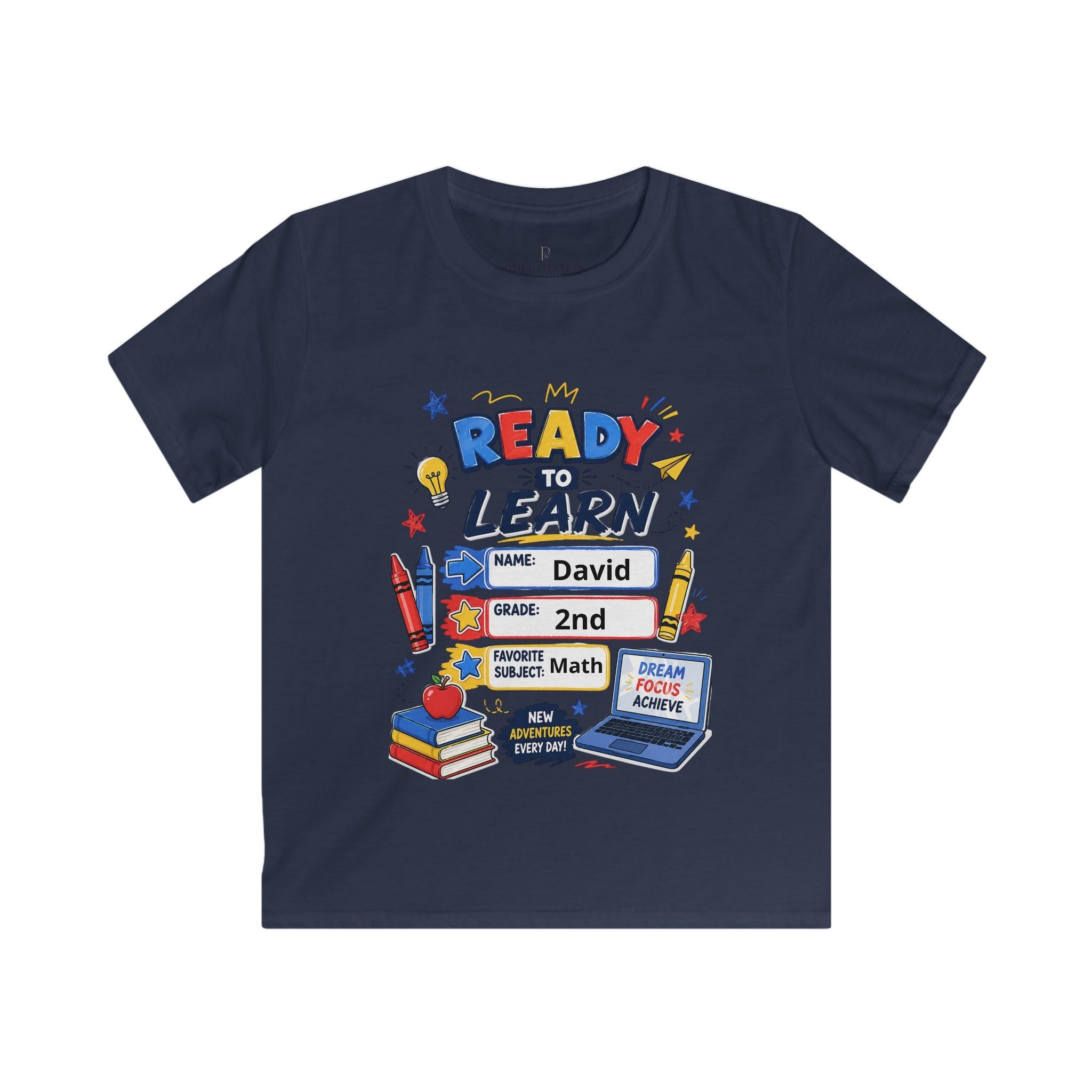 Kids Softstyle Tee- Personalized back to school, with Name, grade, and school survival kit