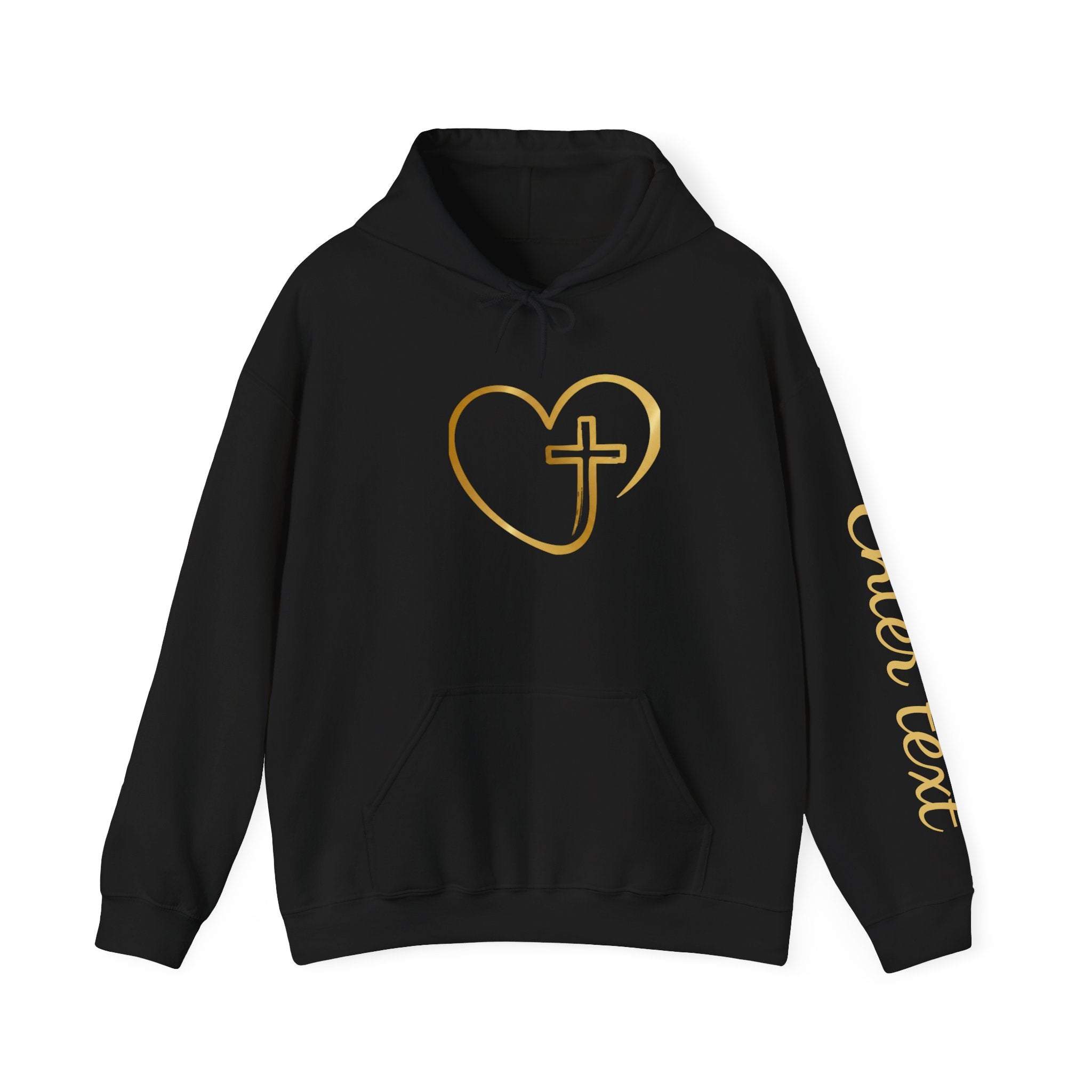Personalized Christian Heart Hoodie — Gold Cross Heart Religious Pullover