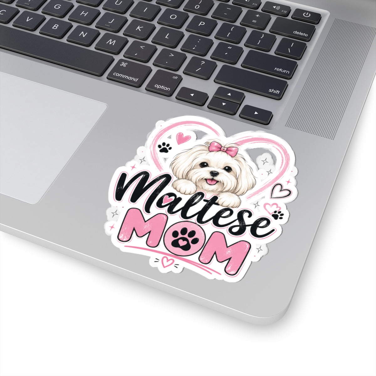 Maltese Mom Kiss-Cut Sticker — Cute White Maltese Dog Paw Print Decal