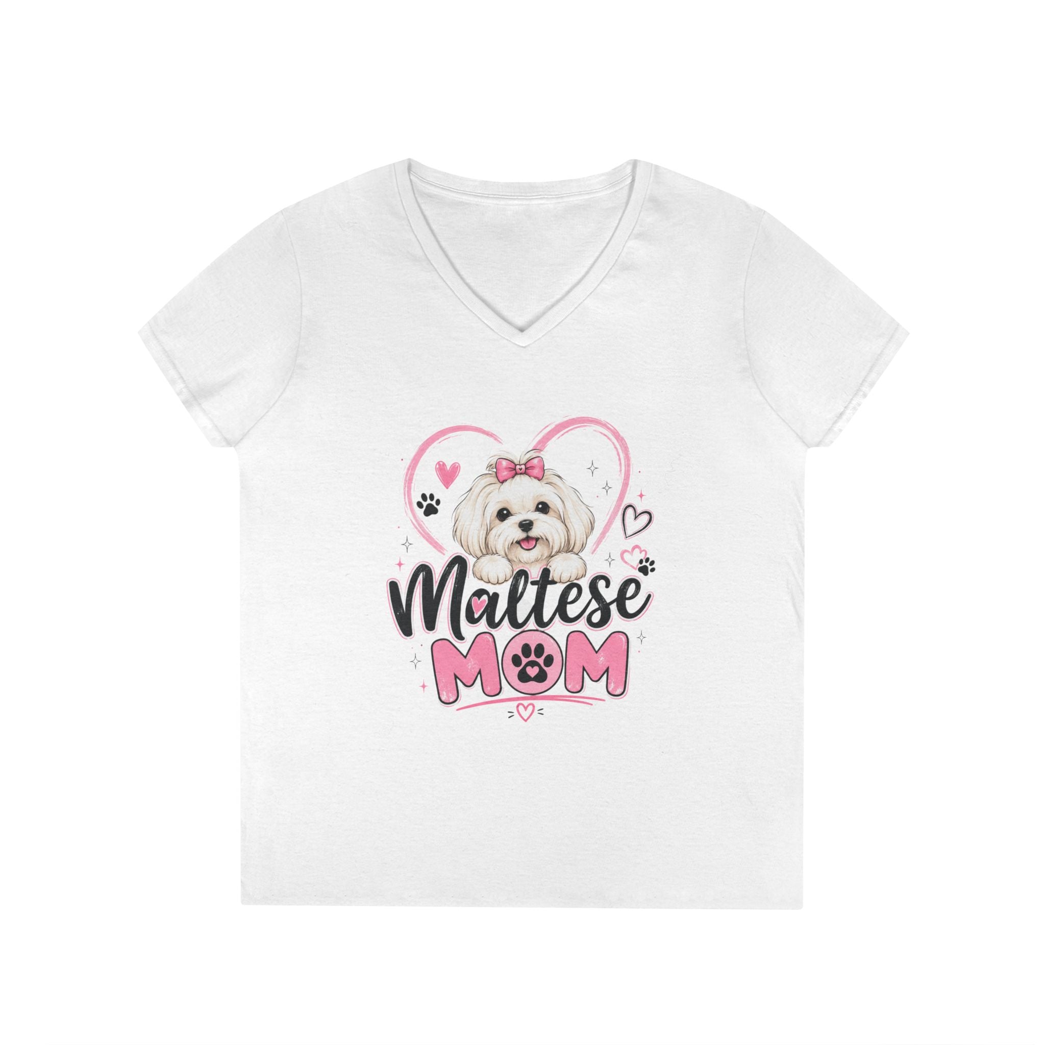 Personalized Maltese Mom V-Neck Tee — Personalized back of Maltese Dog Mom Shirt