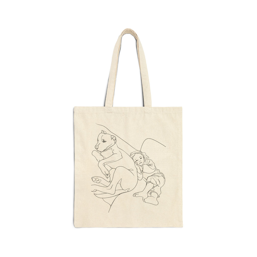Custom Tote Bag — Minimal Line Art Dog & Child Illustration Cotton Canvas Tote