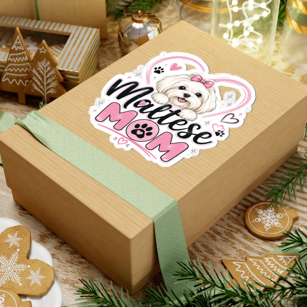 Maltese Mom Kiss-Cut Sticker — Cute White Maltese Dog Paw Print Decal