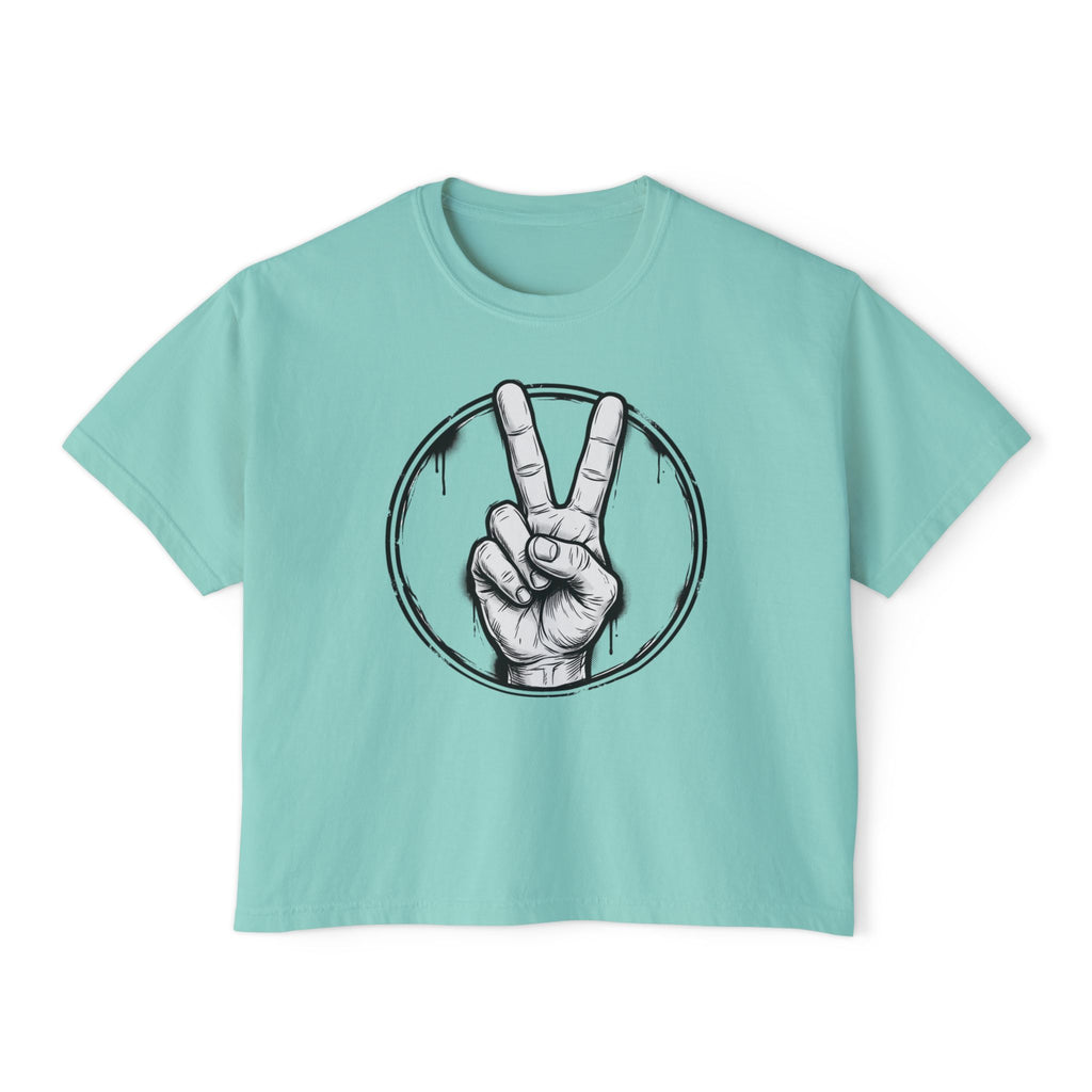 Personalized Women’s Boxy Tee — Peace Hand Graphic & “Purpose Looks Good on Me” Back Print