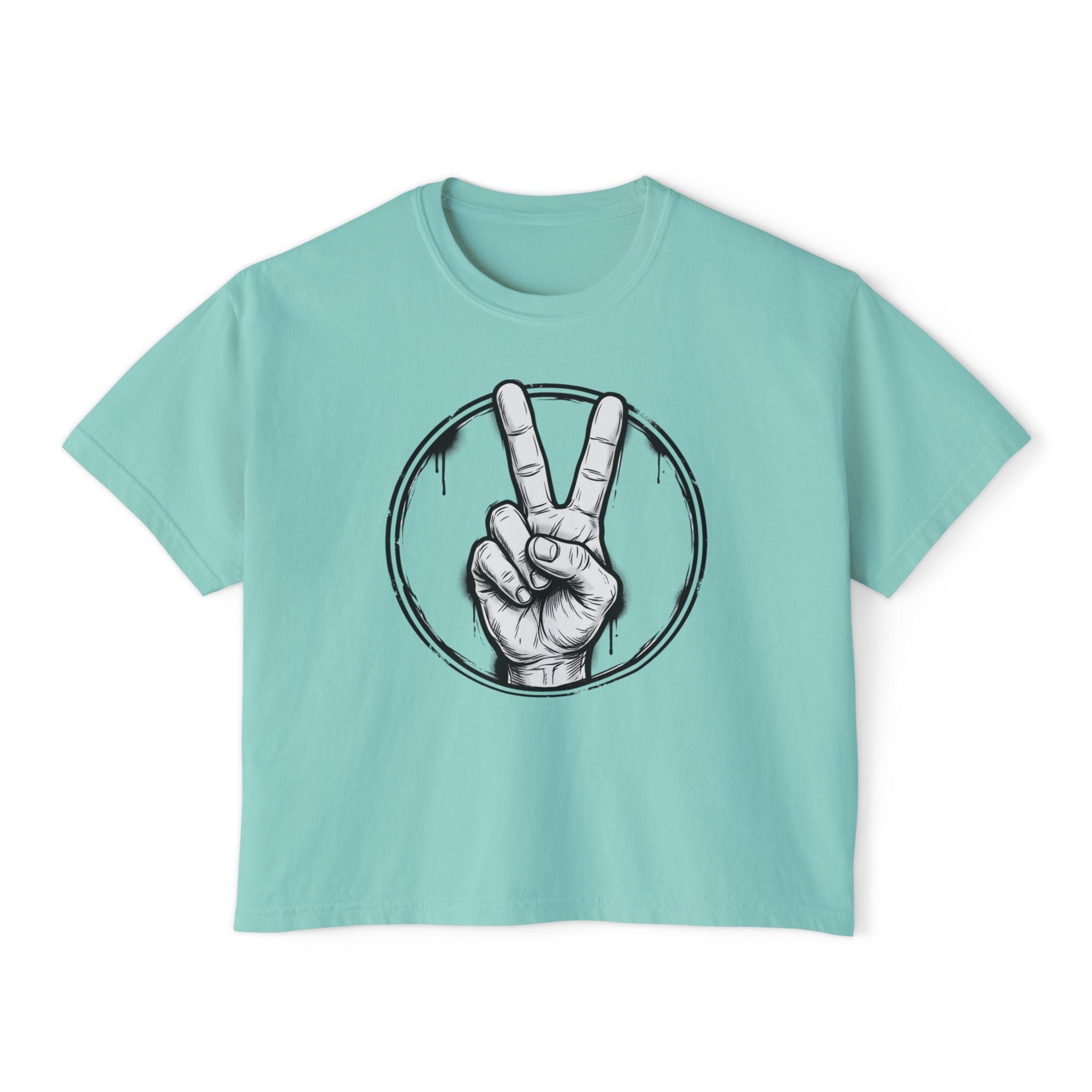 Personalized Women’s Boxy Tee — Peace Hand Graphic & “Purpose Looks Good on Me” Back Print