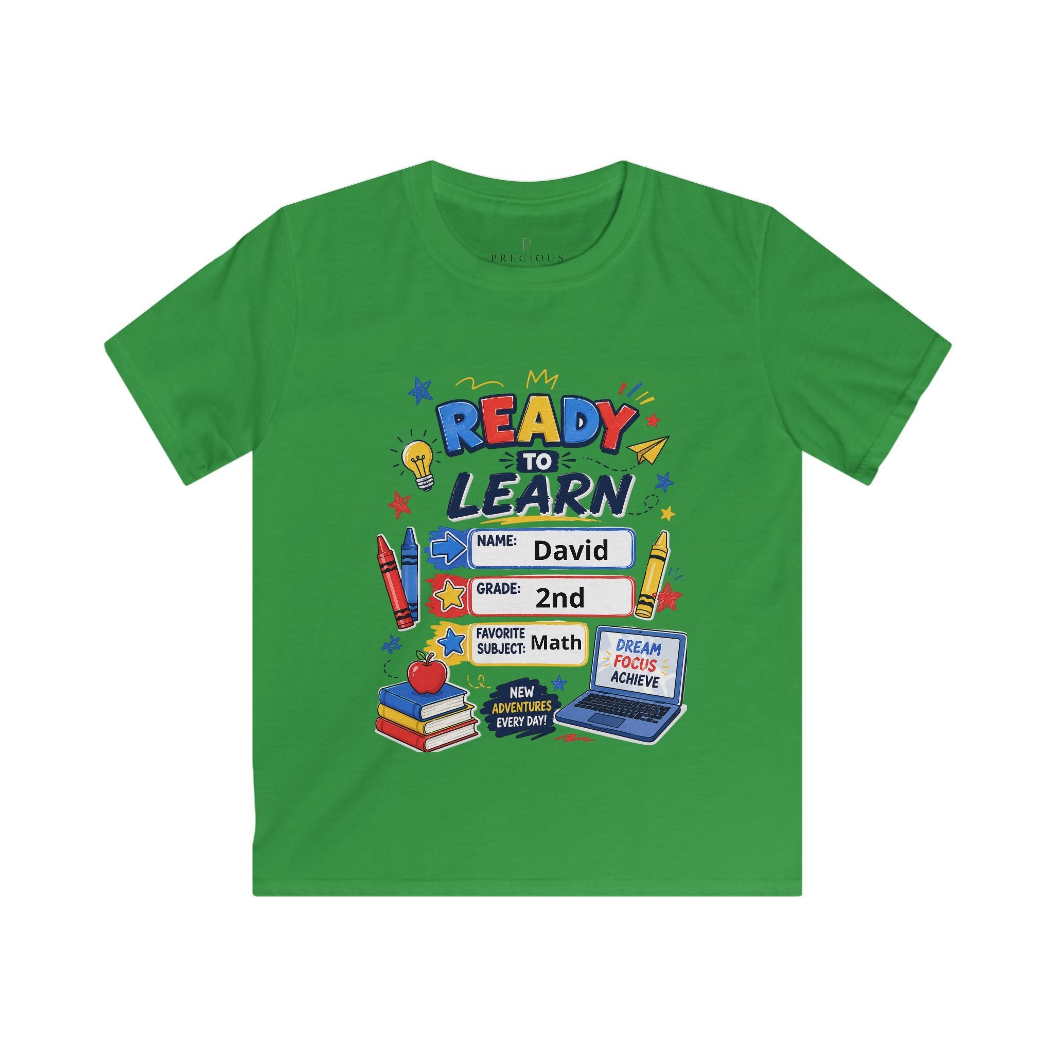 Kids Softstyle Tee- Personalized back to school, with Name, grade, and school survival kit