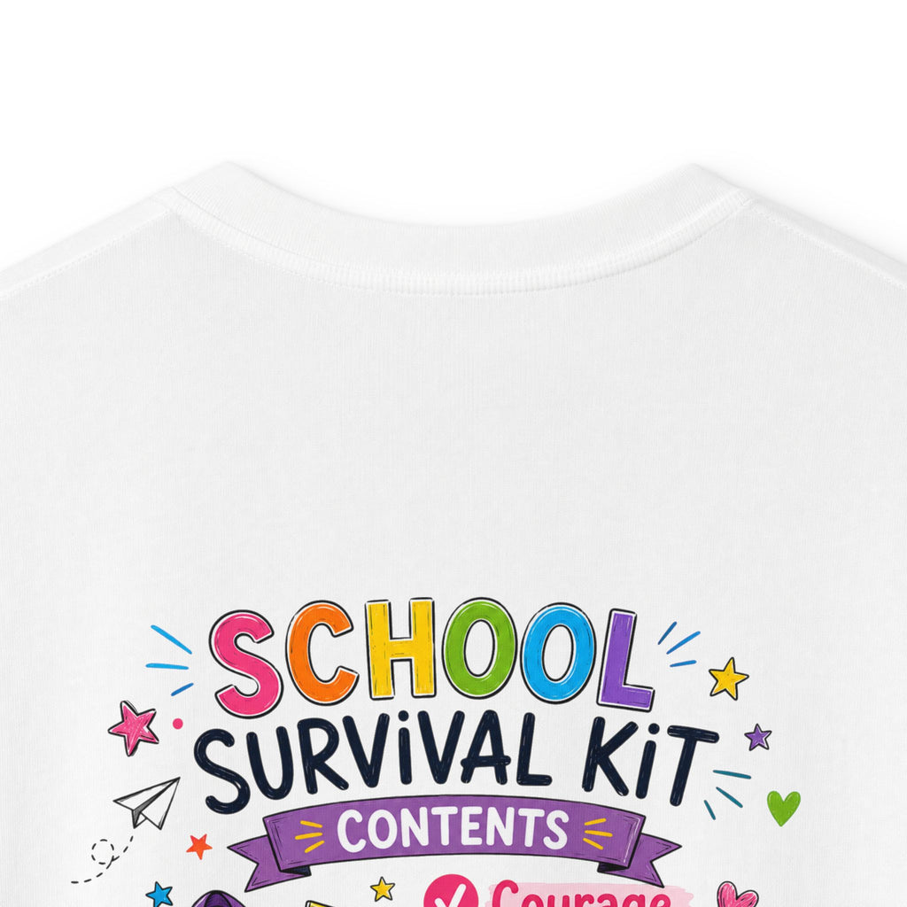 Kids Softstyle Tee- Personalized back to school, with Name, grade, and school survival kit
