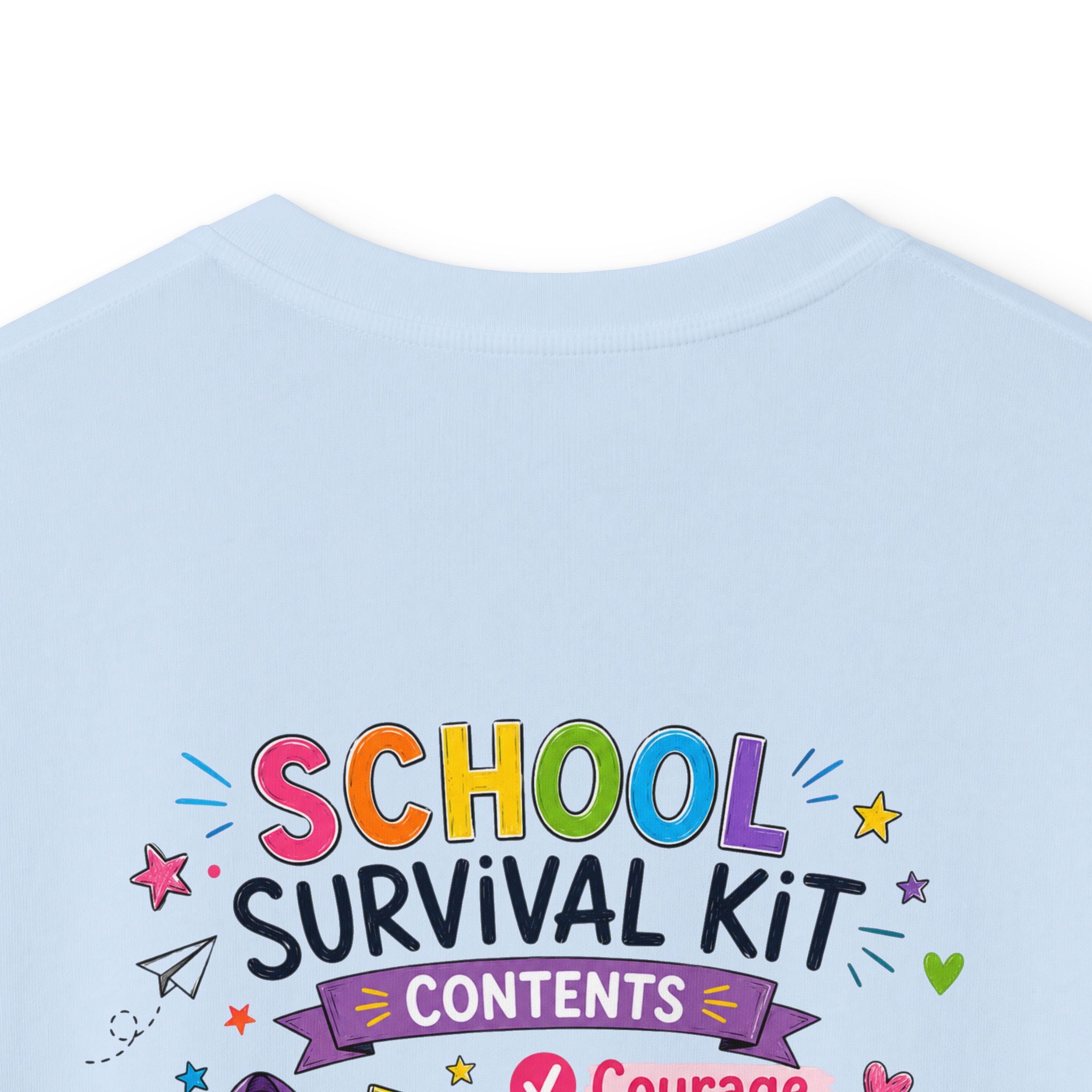 Kids Softstyle Tee- Personalized back to school, with Name, grade, and school survival kit