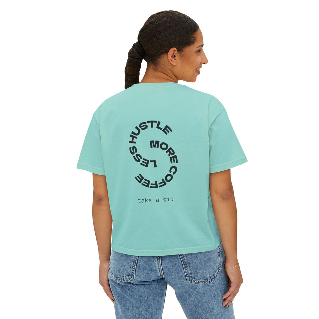 Coffee Graphic Tee — "Expresso Yourself" Boxy Top (Hustle More, Less Coffee)