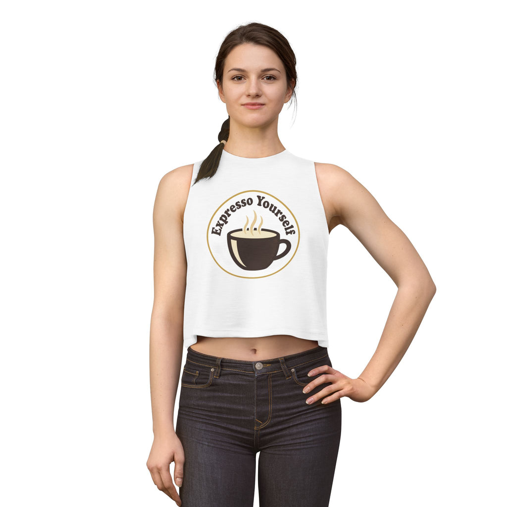 Espresso Yourself Crop Top — Cute Coffee Graphic Women's Tank