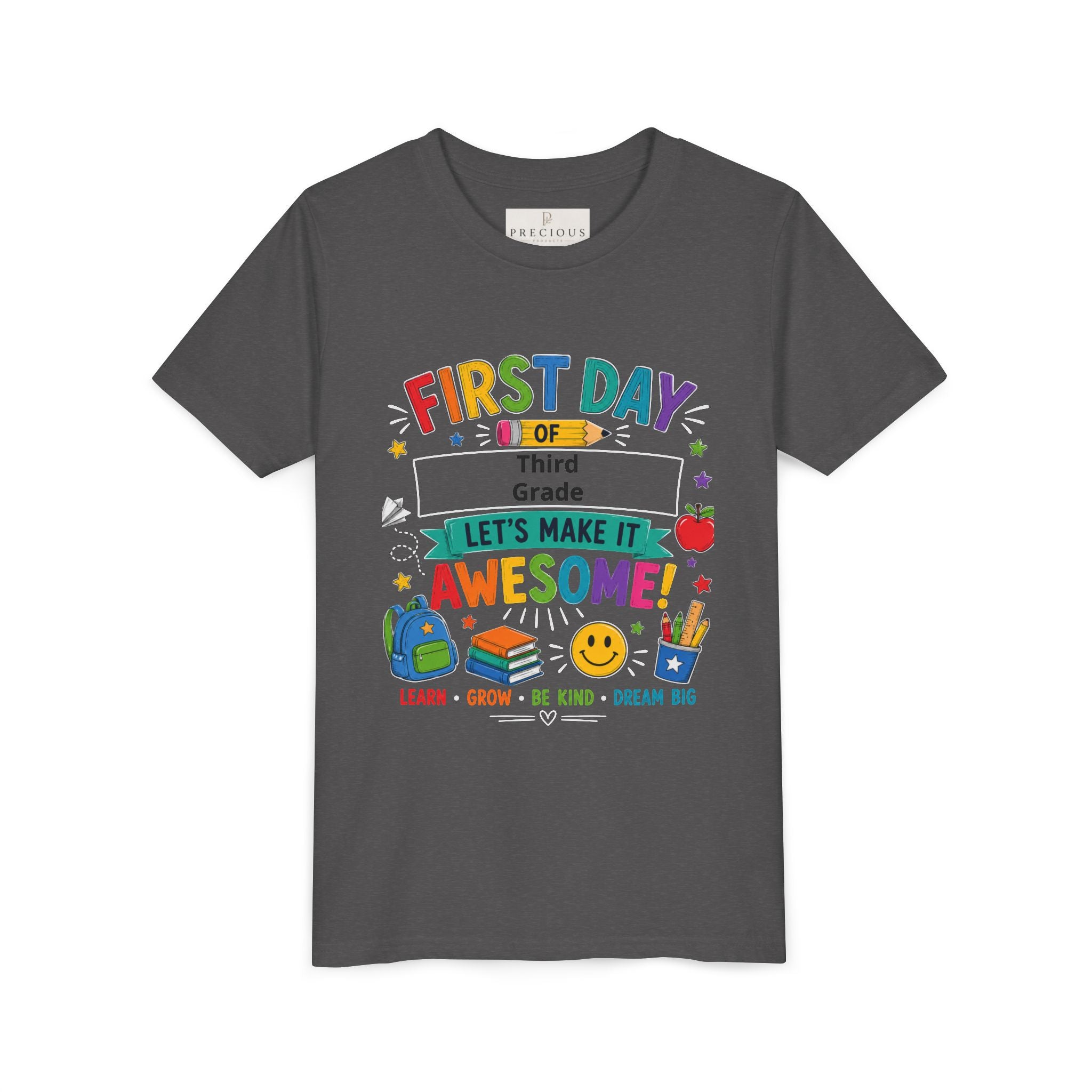 First Day of School Personalized Youth Tee — "Let's Make It Awesome!" Backname Personalizable (David 2026)