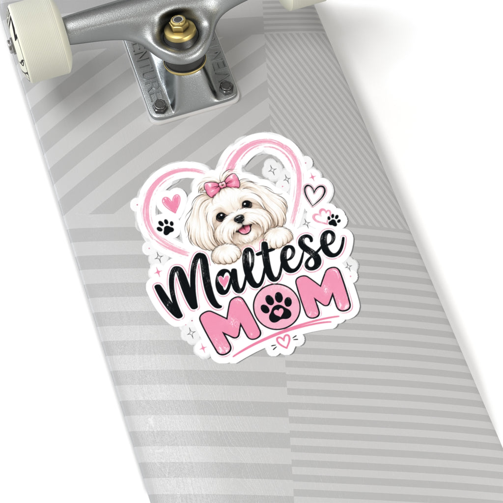 Maltese Mom Kiss-Cut Sticker — Cute White Maltese Dog Paw Print Decal