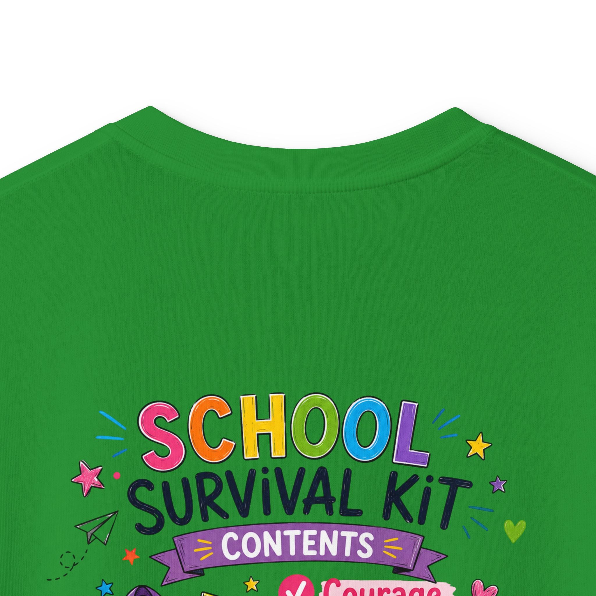 Kids Softstyle Tee- Personalized back to school, with Name, grade, and school survival kit