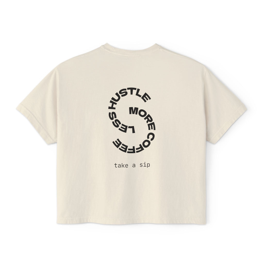 Coffee Graphic Tee — "Expresso Yourself" Boxy Top (Hustle More, Less Coffee)