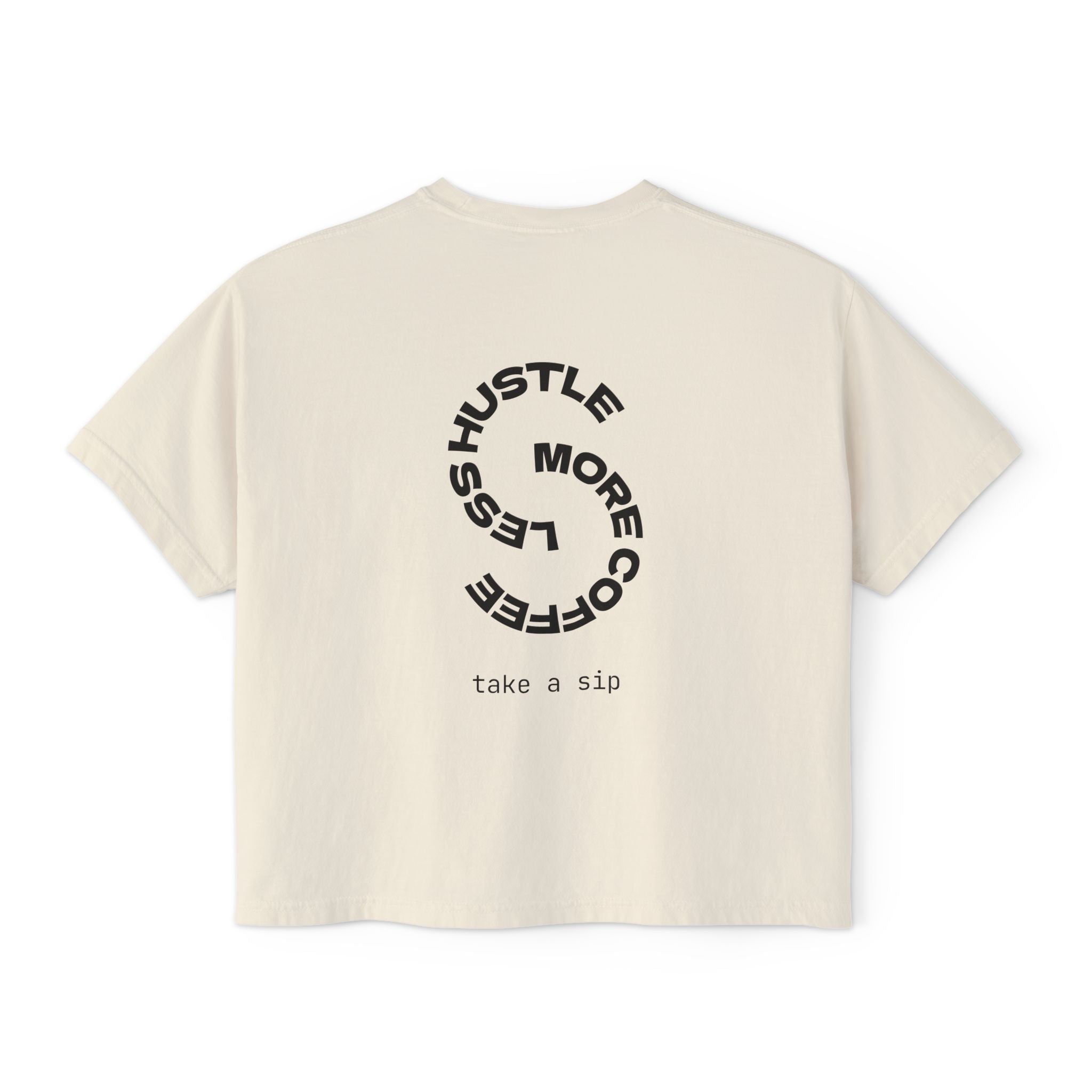 Coffee Graphic Tee — "Expresso Yourself" Boxy Top (Hustle More, Less Coffee)