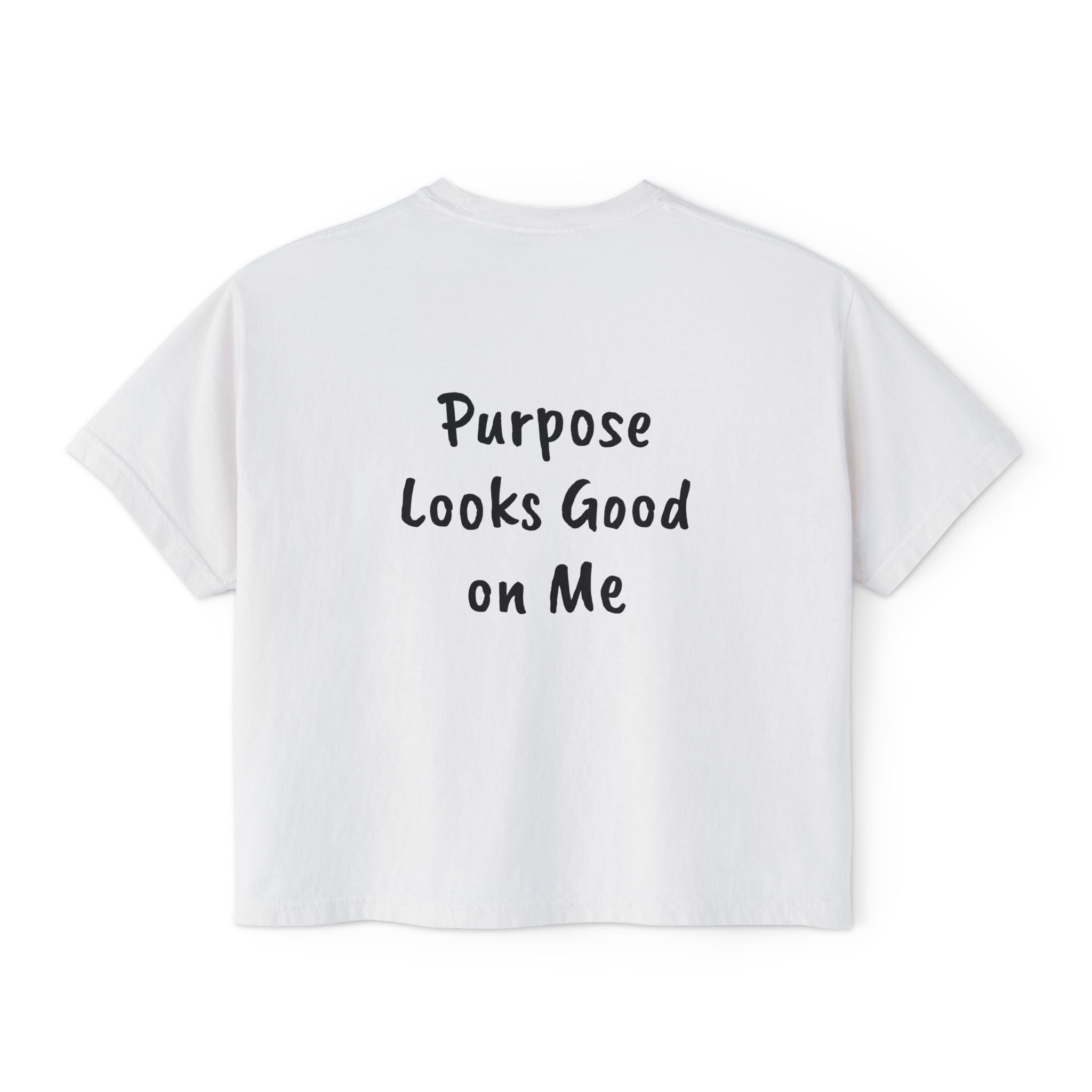 Personalized Women’s Boxy Tee — Peace Hand Graphic & “Purpose Looks Good on Me” Back Print