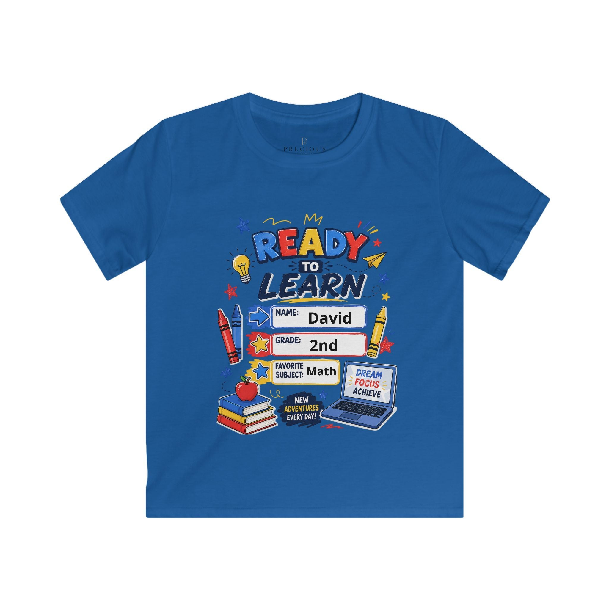 Kids Softstyle Tee- Personalized back to school, with Name, grade, and school survival kit