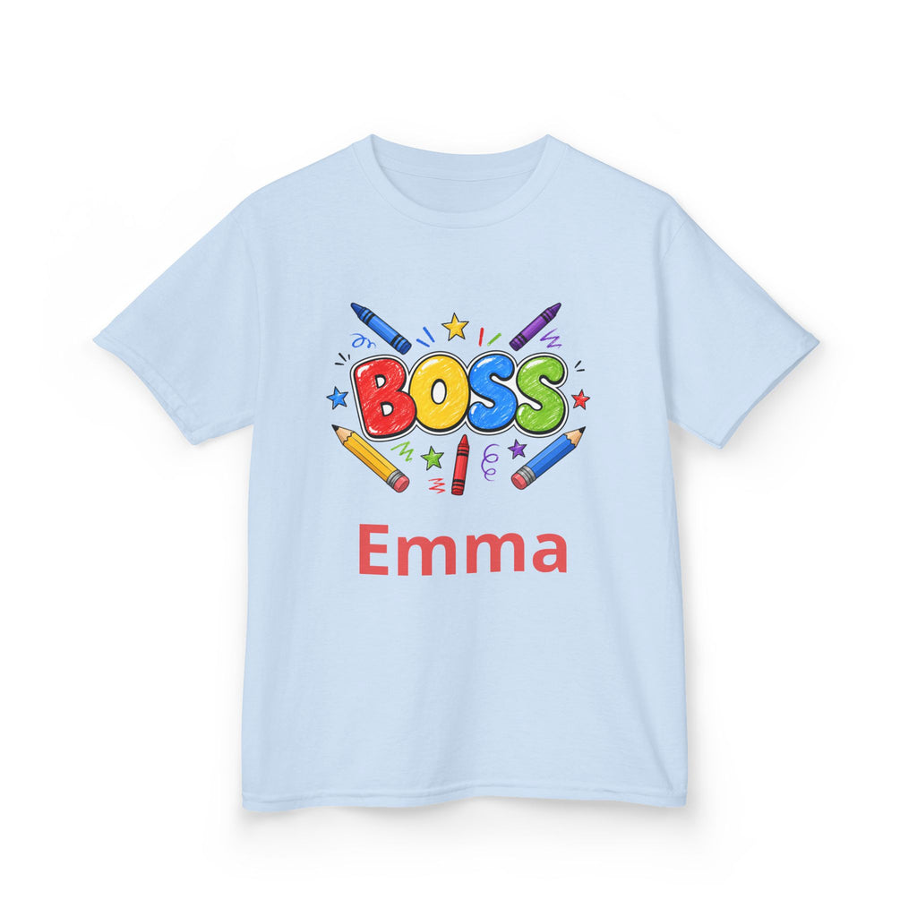 Kids 'Boss' Personalized T‑Shirt — Colorful Crayon Design (Custom Name)
