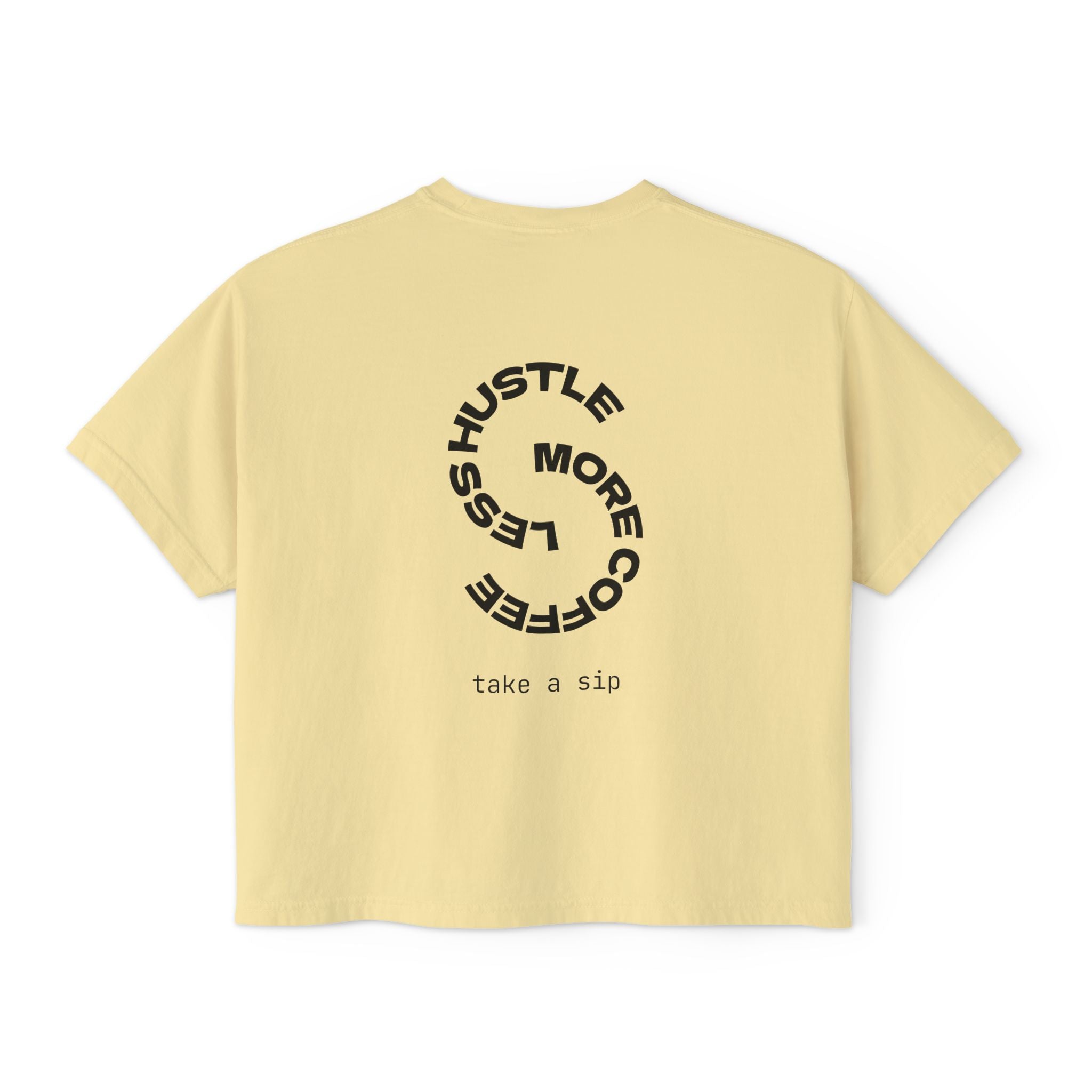 Coffee Graphic Tee — "Expresso Yourself" Boxy Top (Hustle More, Less Coffee)