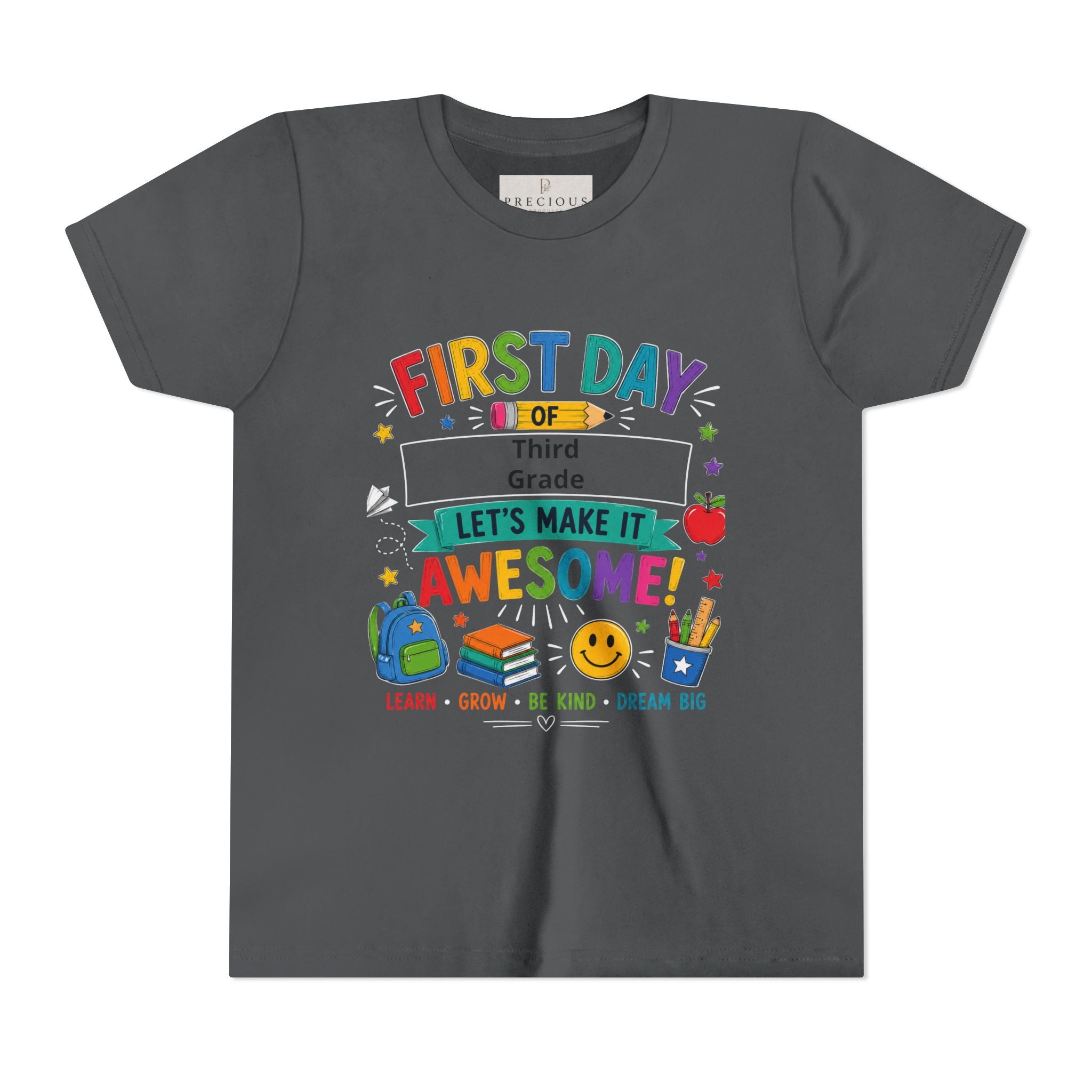 First Day of School Personalized Youth Tee — "Let's Make It Awesome!" Backname Personalizable (David 2026)