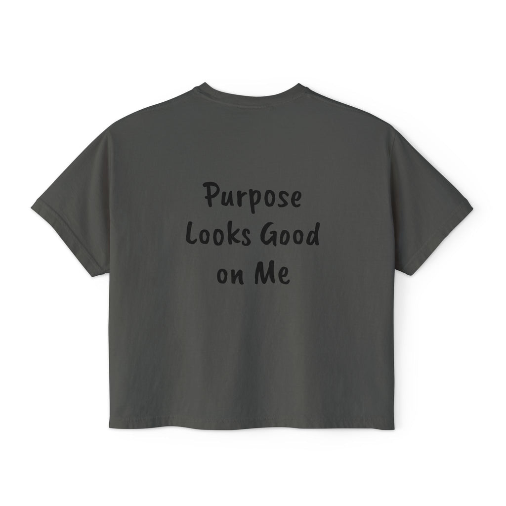Personalized Women’s Boxy Tee — Peace Hand Graphic & “Purpose Looks Good on Me” Back Print