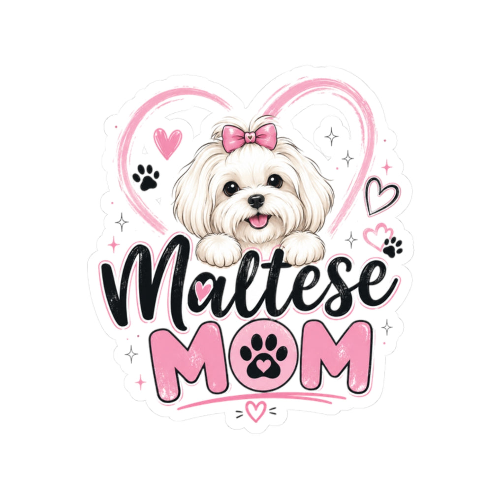 Maltese Mom Kiss-Cut Sticker — Cute White Maltese Dog Paw Print Decal