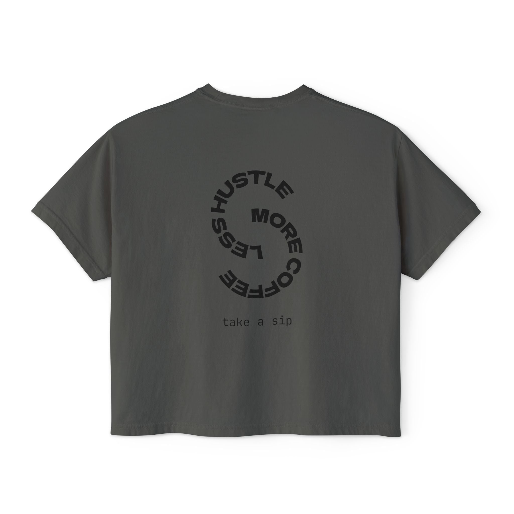 Coffee Graphic Tee — "Expresso Yourself" Boxy Top (Hustle More, Less Coffee)