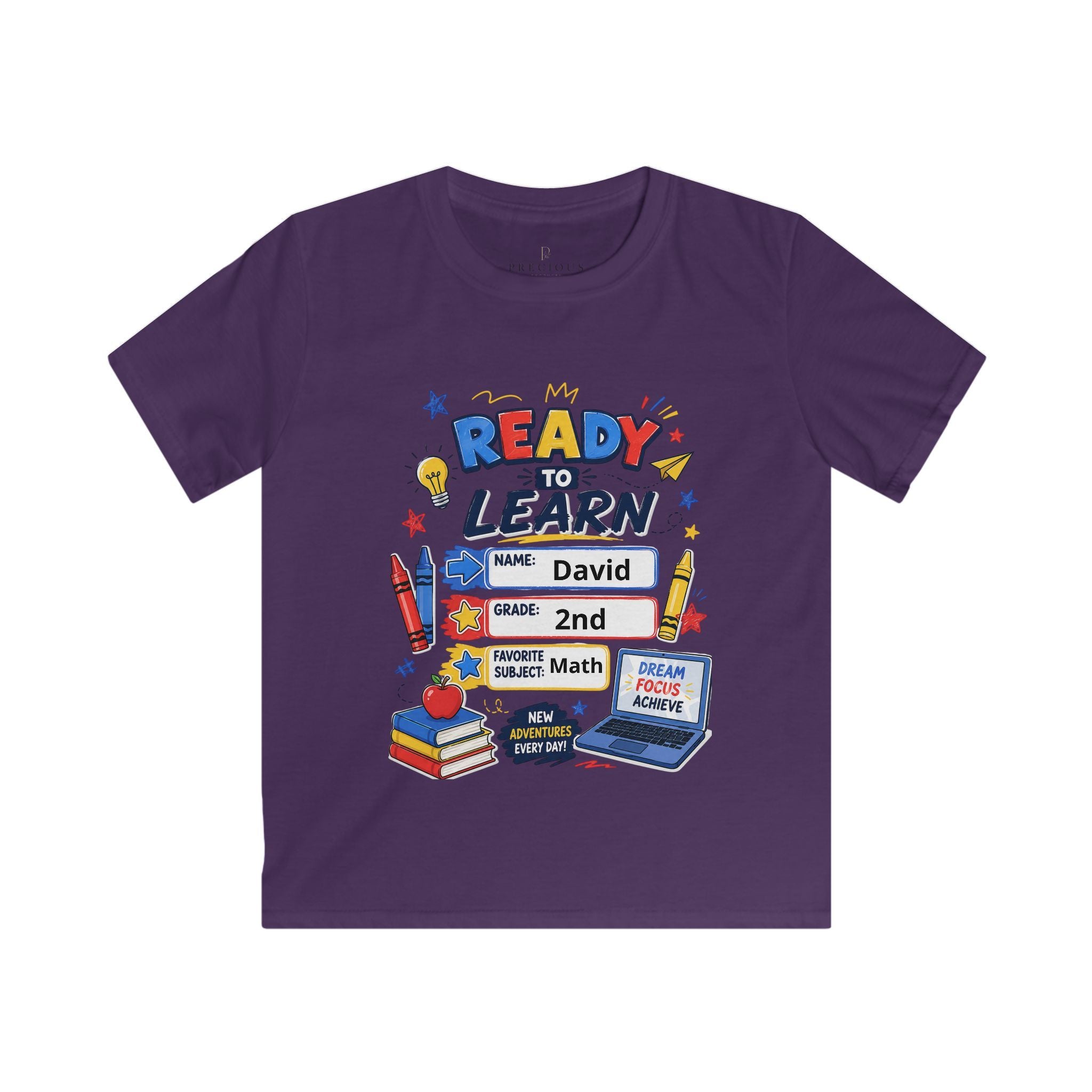 Kids Softstyle Tee- Personalized back to school, with Name, grade, and school survival kit