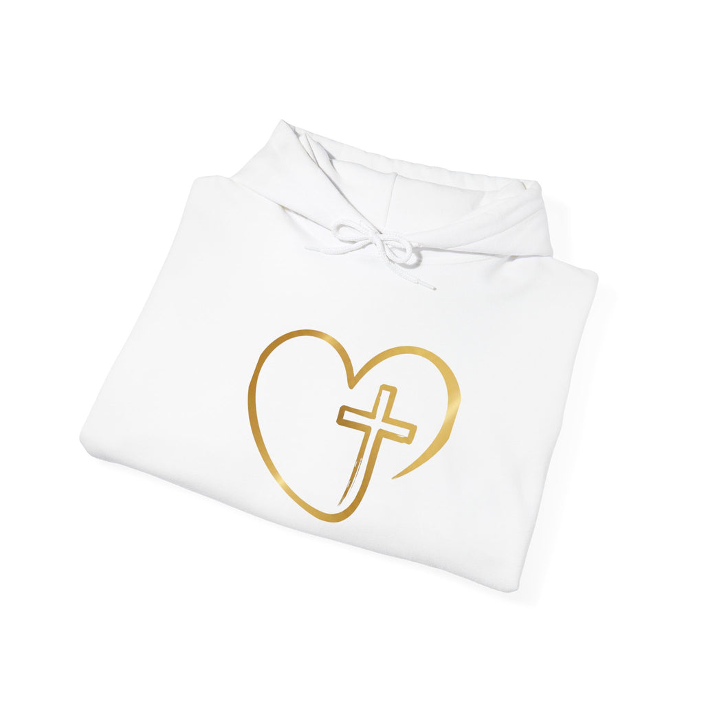 Copy of Personalized Christian Heart Hoodie — Gold Cross Heart Religious Pullover